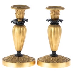 Louis XVI Revival Rococo Acanthus Bronze Candlesticks 19th Century