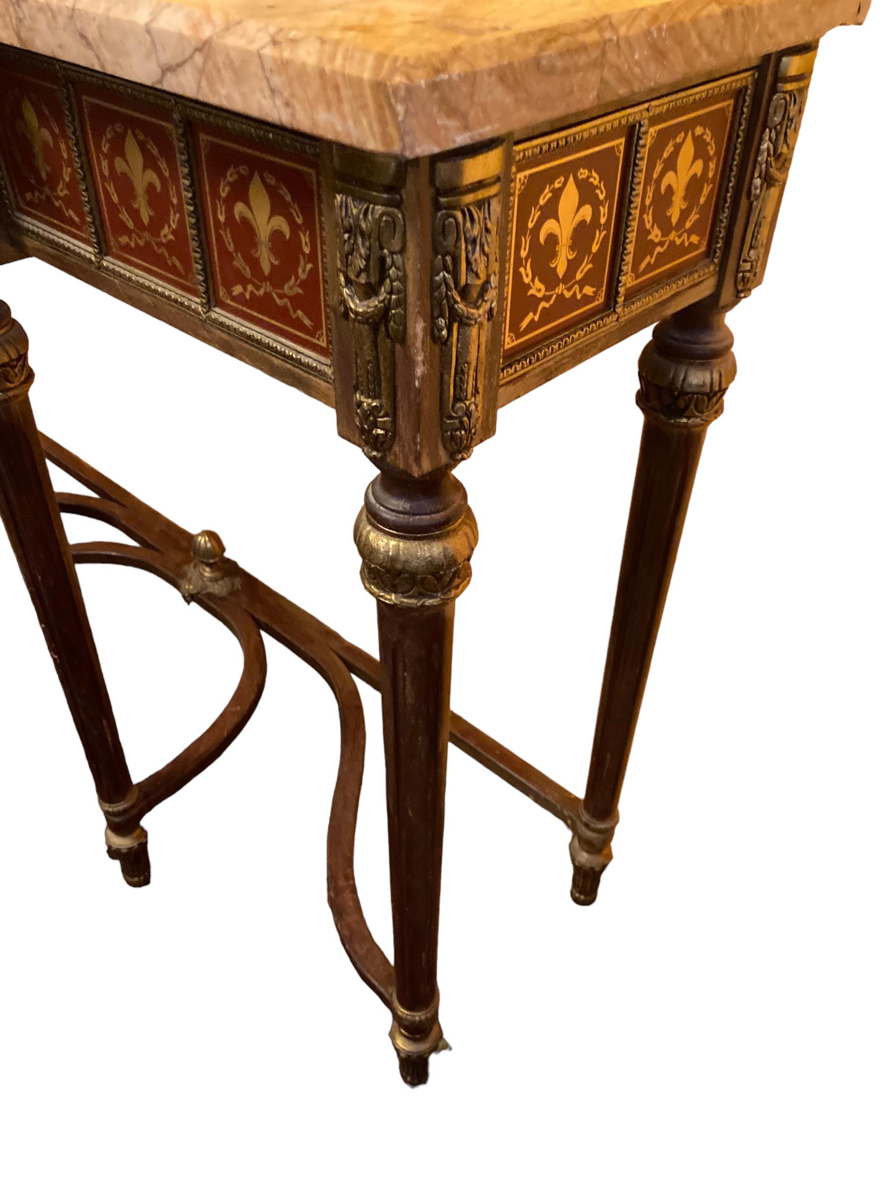 Marquetry Louis XVI Revival Style Console Table by H & L Epstein