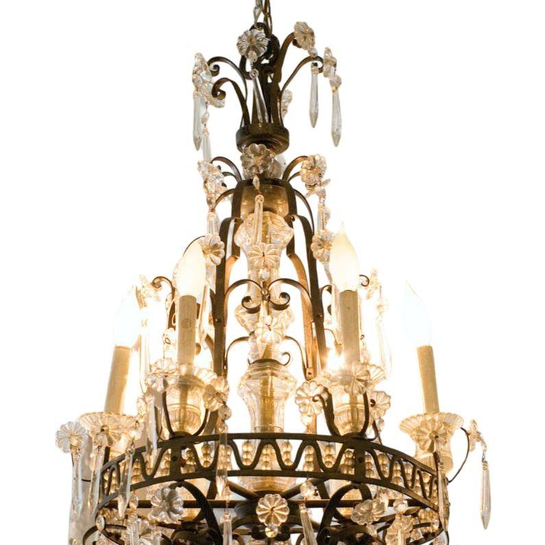Louis XVI Revival Style French Crystal and Bronze Chandelier In Excellent Condition For Sale In Van Nuys, CA