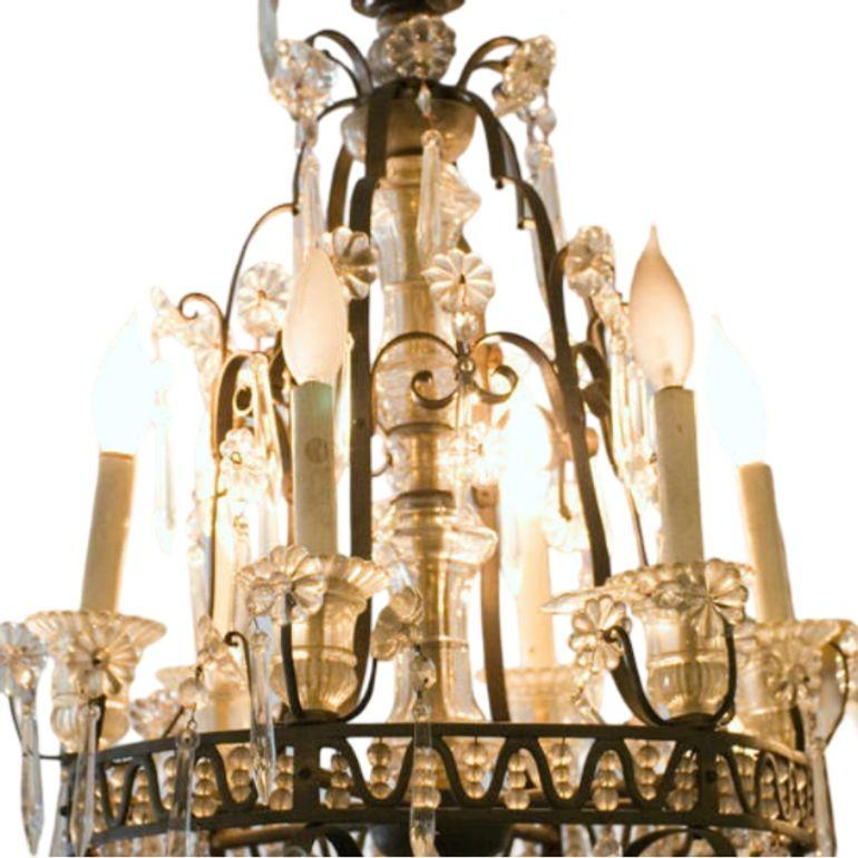 Mid-20th Century Louis XVI Revival Style French Crystal and Bronze Chandelier For Sale