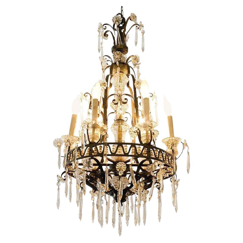 Louis XVI Revival Style French Crystal and Bronze Chandelier For Sale