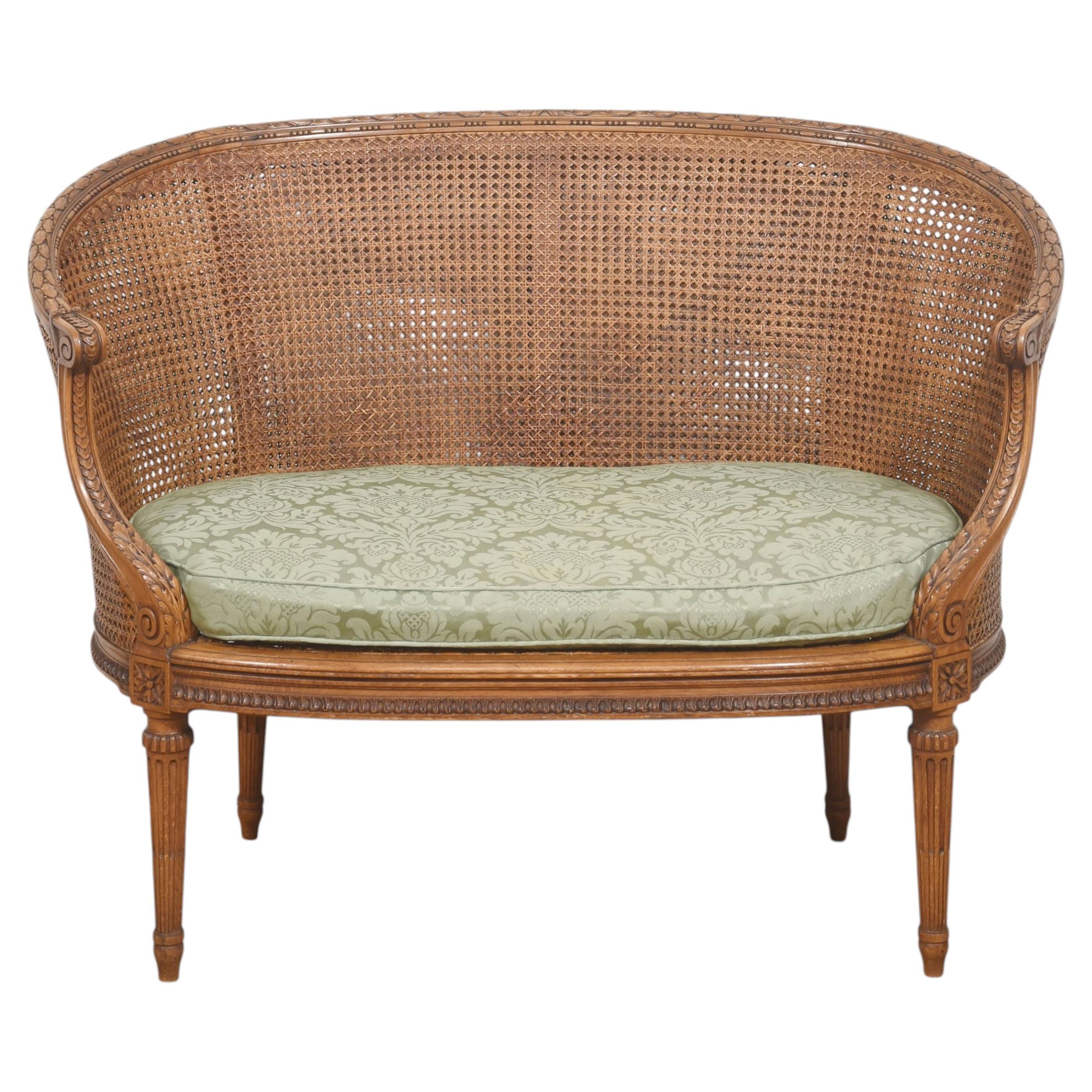 Louis XVI Revival Walnut Caned Settee