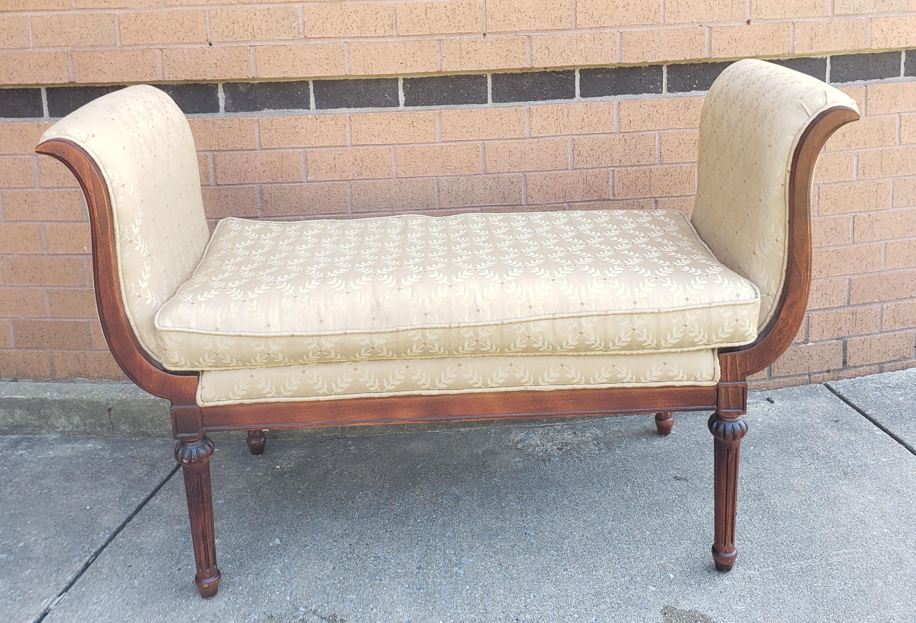 Louis XVI Scroll Arms Mahogany and Upholstered Bench with Pillows 4