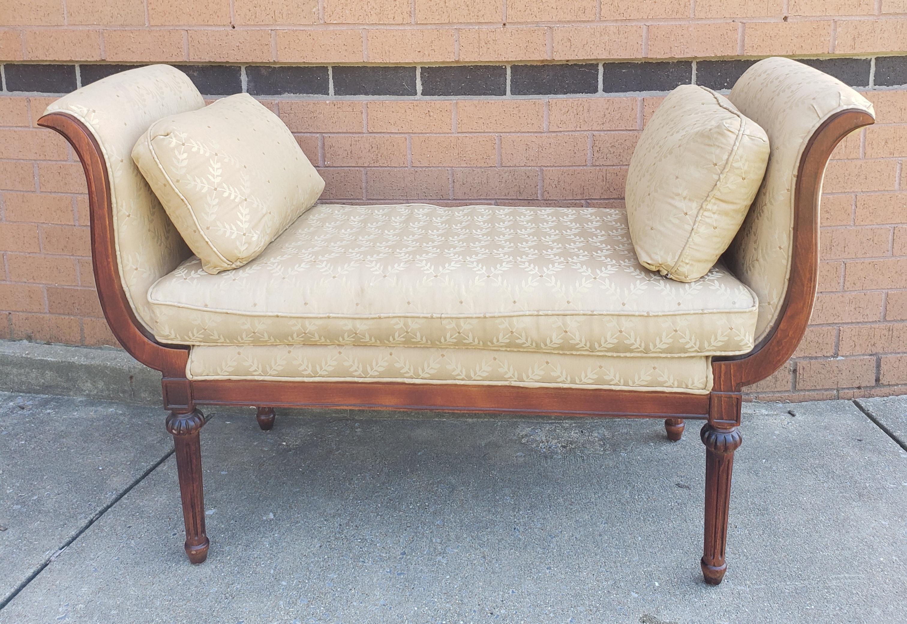 Louis XVI Scroll Arms Mahogany and Upholstered Bench with Pillows 5