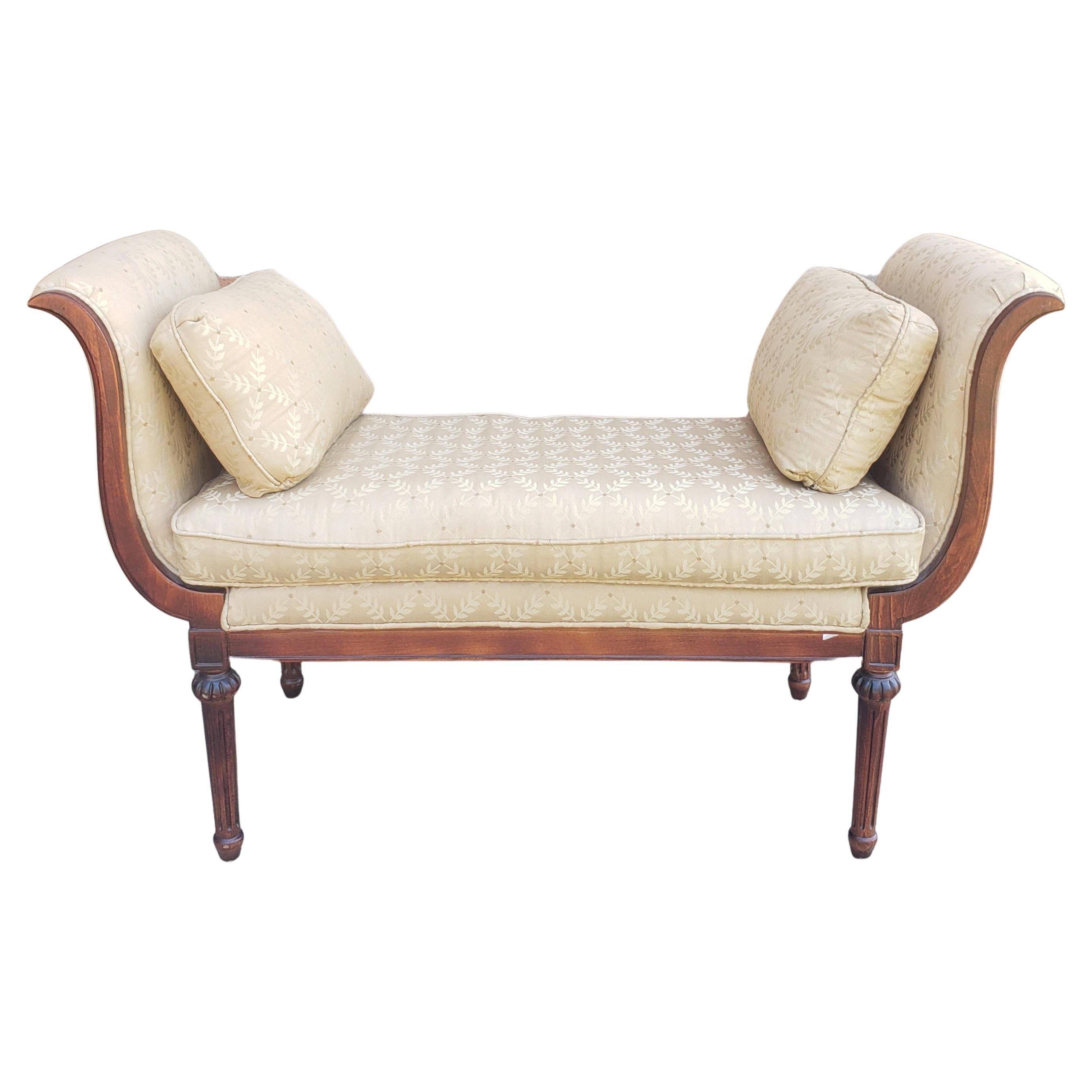 Other Louis XVI Scroll Arms Mahogany and Upholstered Bench with Pillows