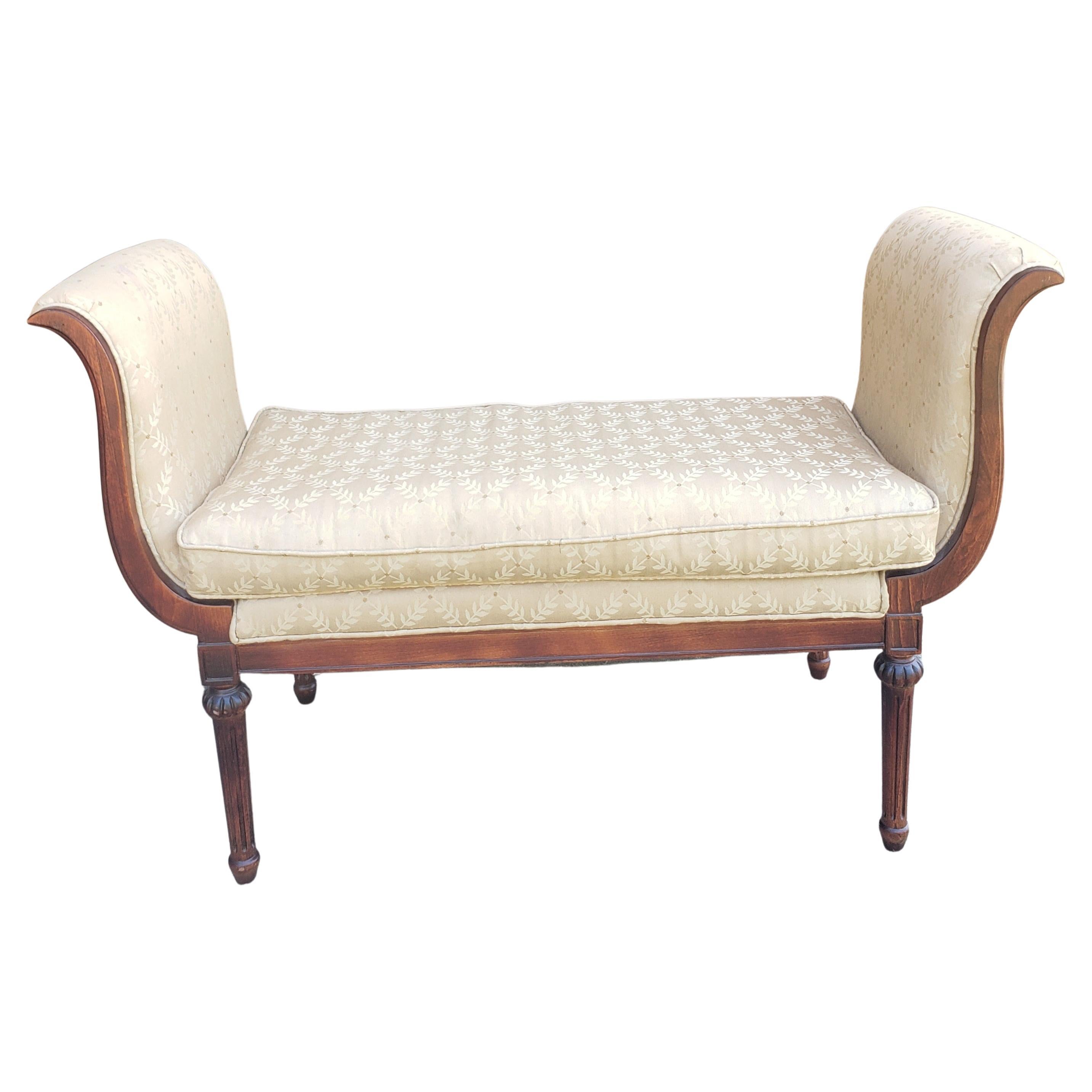Louis XVI Scroll Arms Mahogany and Upholstered Bench with Pillows In Good Condition In Germantown, MD
