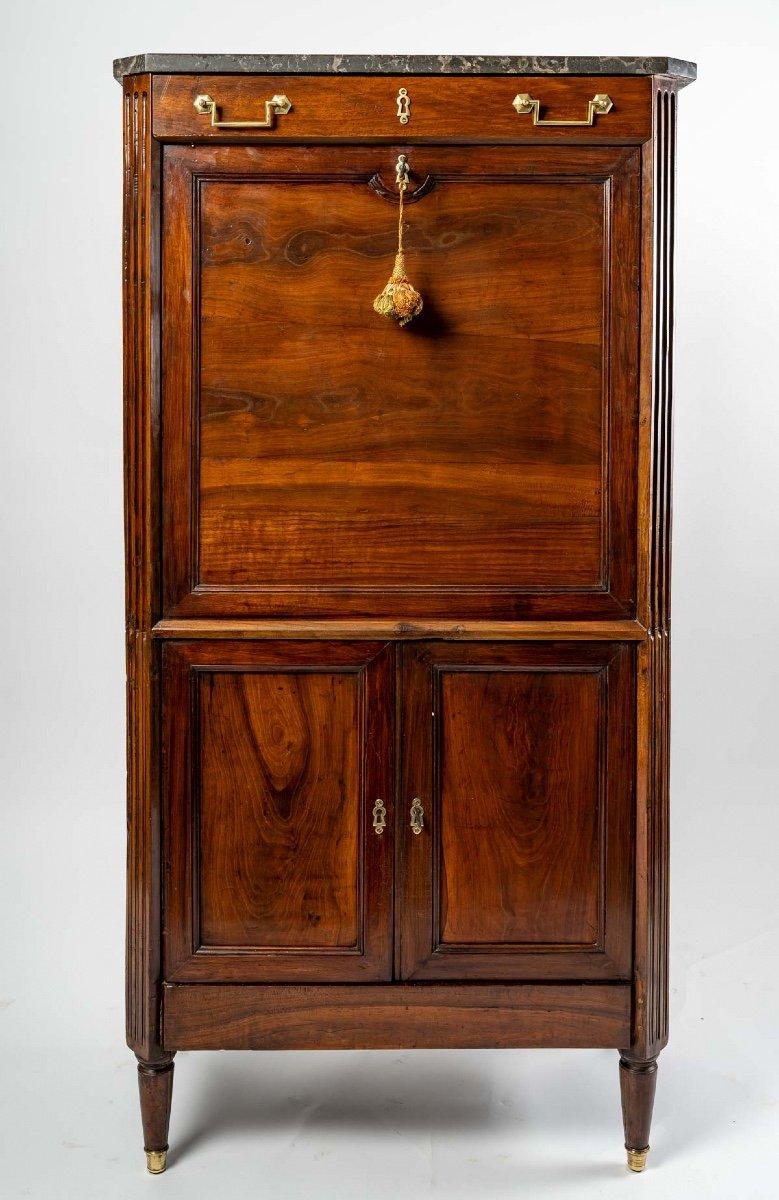 Directoire Louis XVI Secretaire, Waxed Polished Mahogany Veneer, 18th Century For Sale