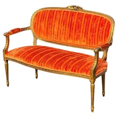 Vintage Louis XVI Settee Loveseat Sofa mit Fortuny-Stoff