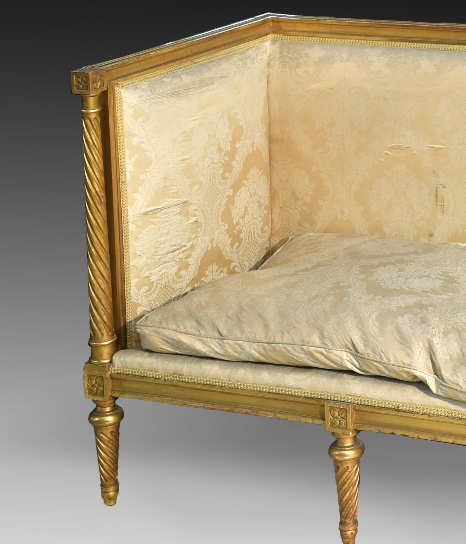 XIXe siècle Settee ou canapé Louis XVI, bois doré, 19ème siècle en vente