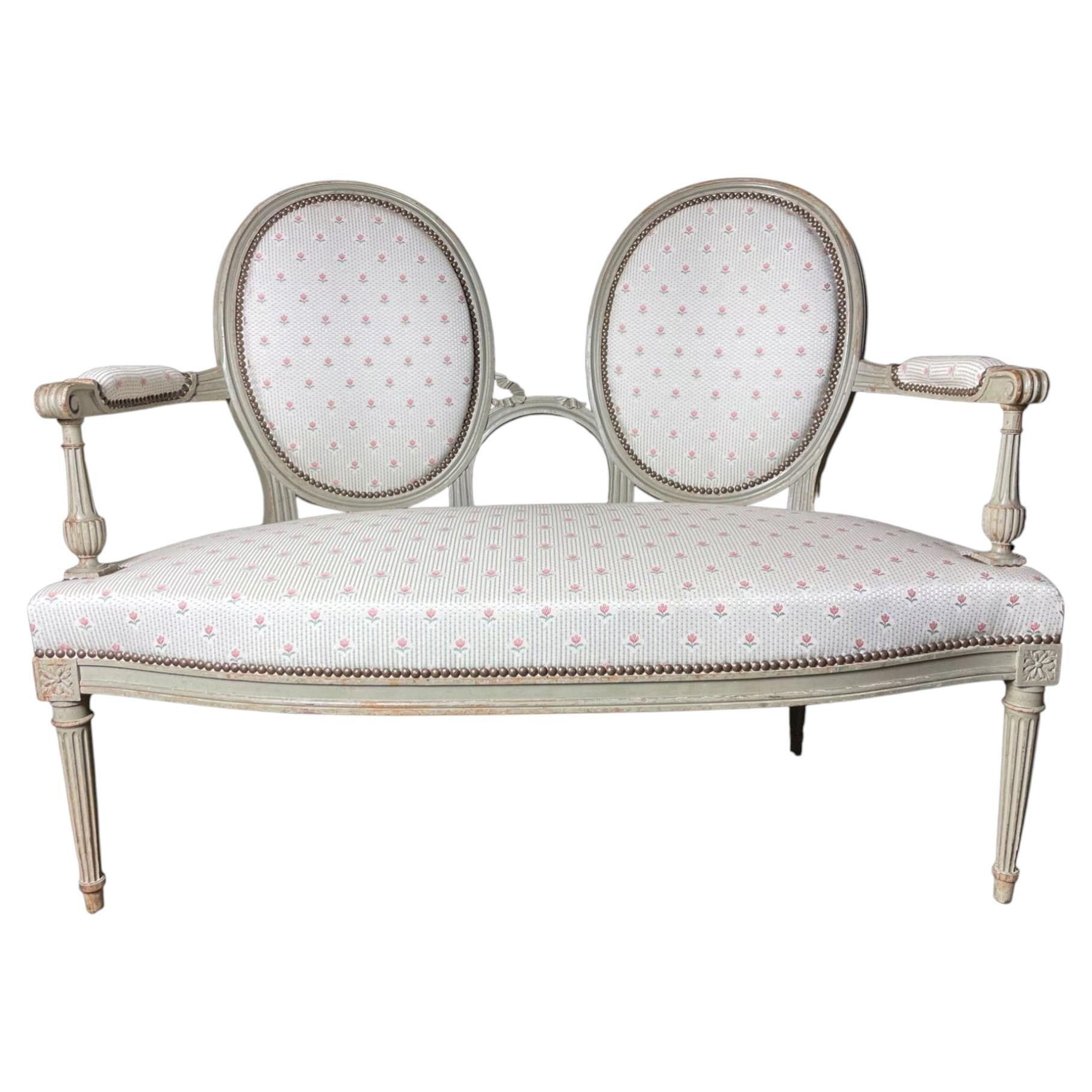 Louis XVI Settee with Double Medallion For Sale