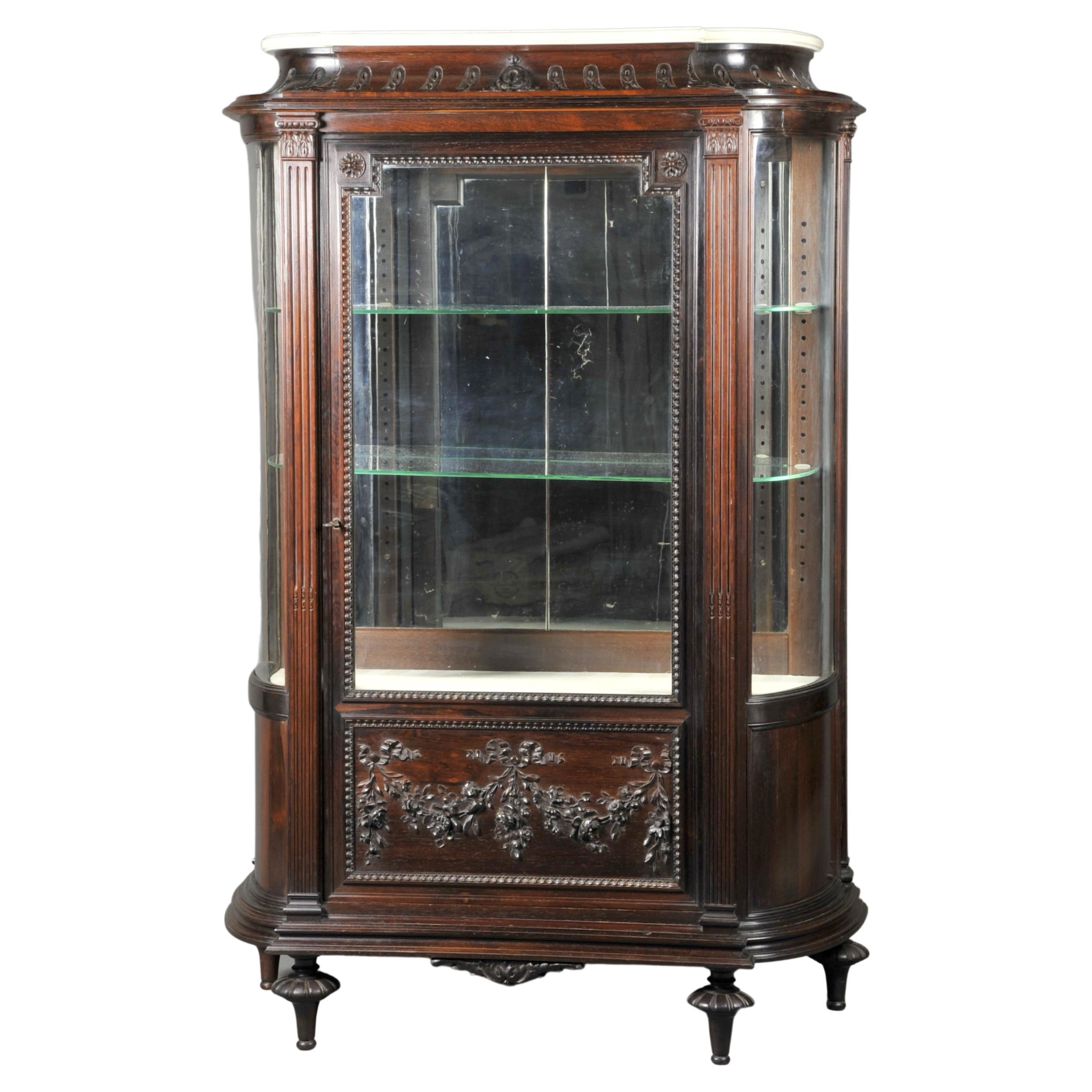 Louis XVI Showcase in Carved Rosewood For Sale