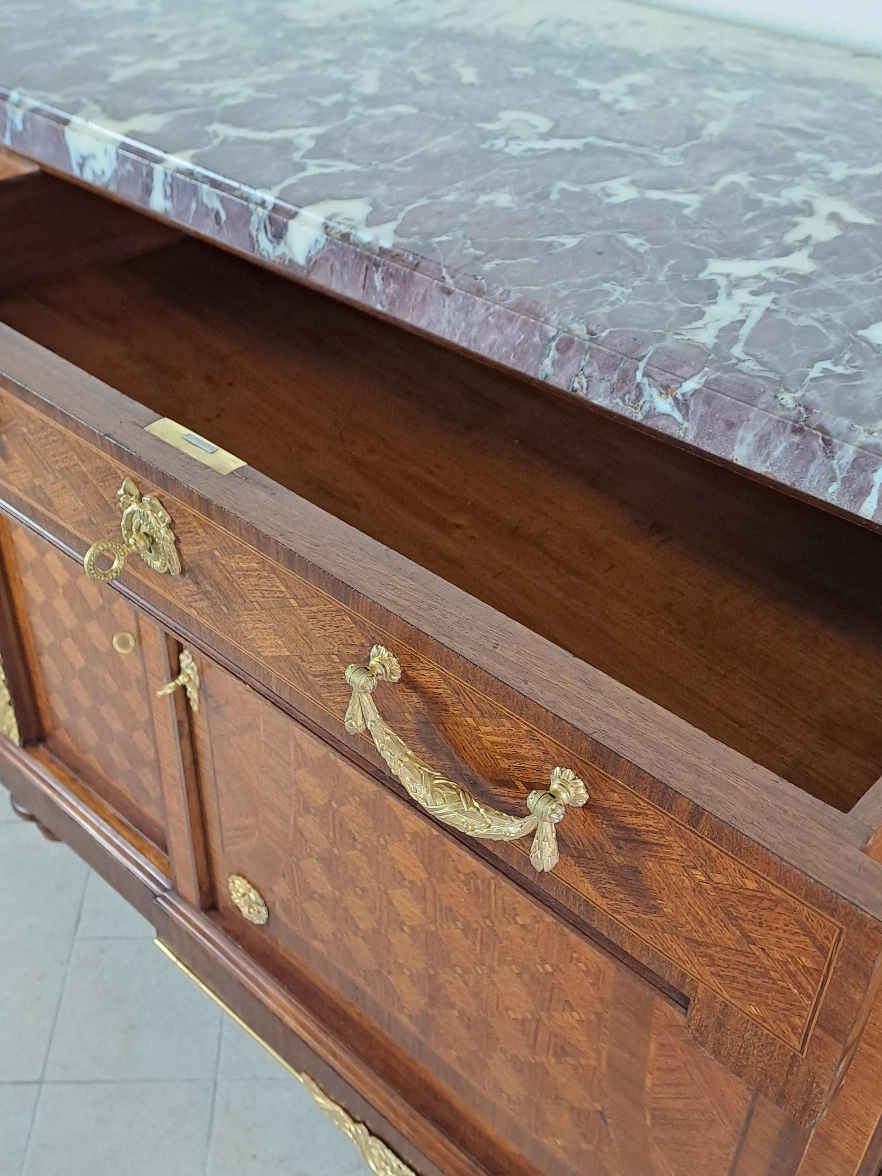 Credenza Luigi XVI - Intarsio e bronzo dorato con timbro Vincent Epeaux a PARIGI in vendita 3