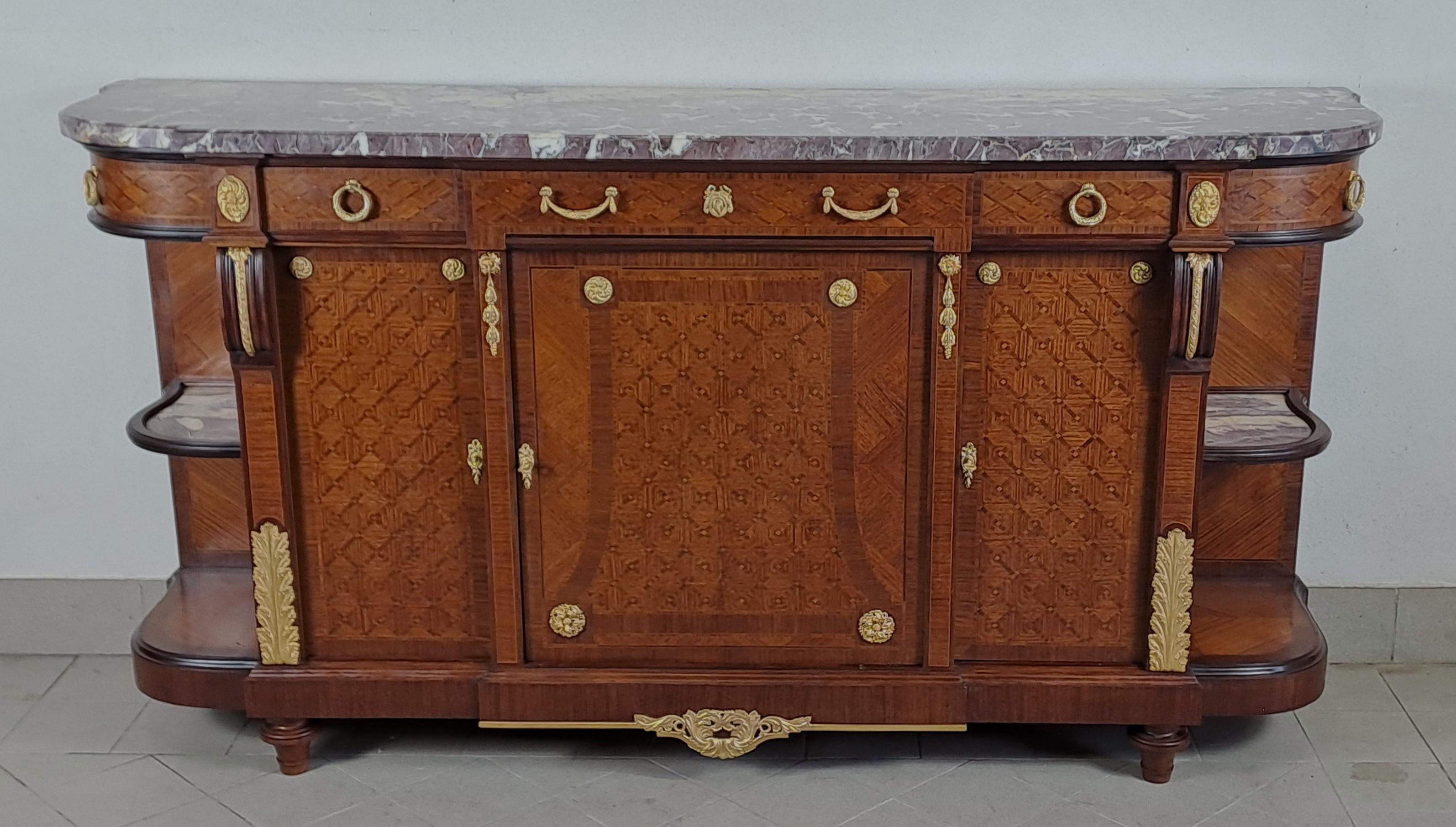 Francese Credenza Luigi XVI - Intarsio e bronzo dorato con timbro Vincent Epeaux a PARIGI in vendita