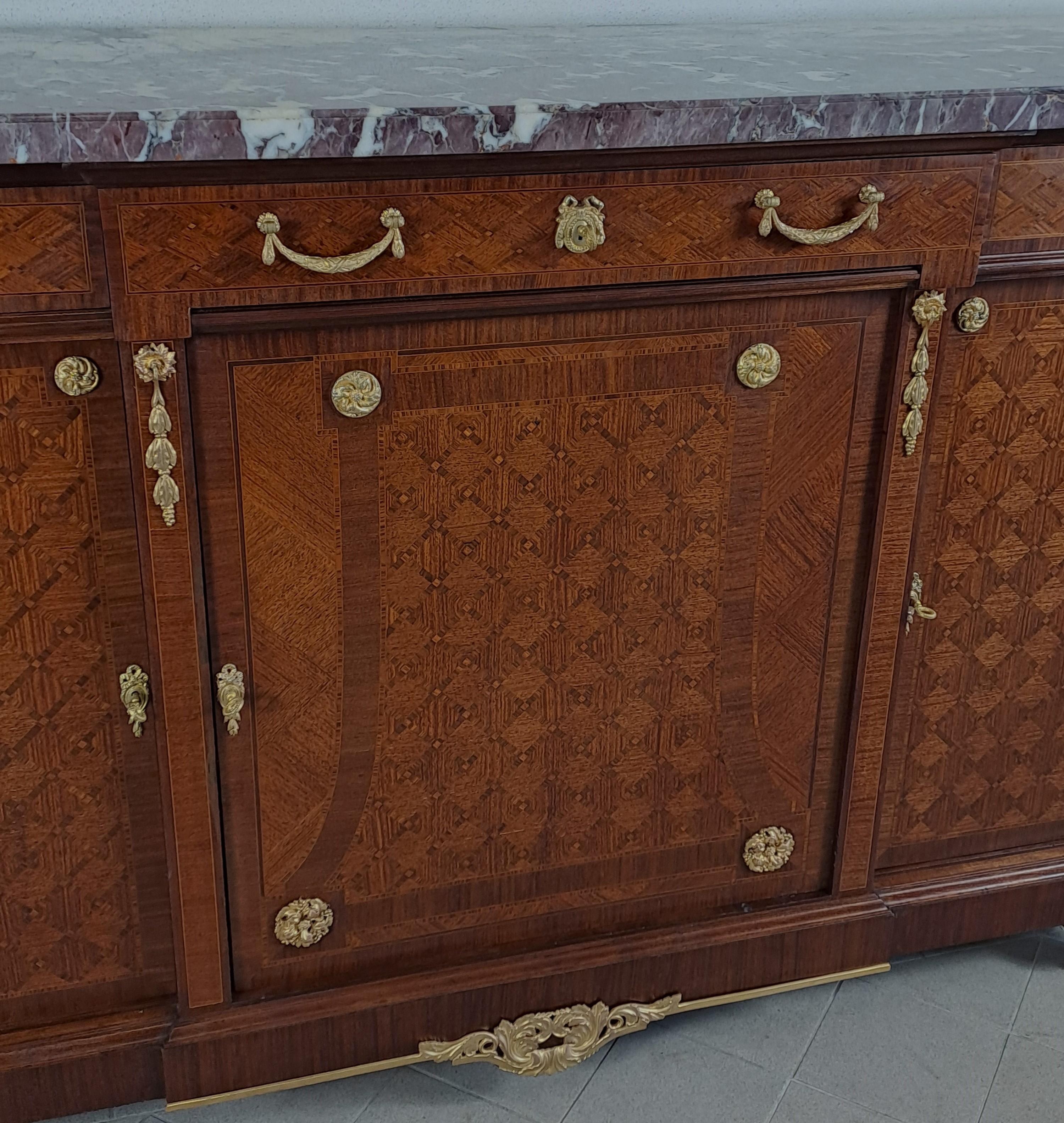 Credenza Luigi XVI - Intarsio e bronzo dorato con timbro Vincent Epeaux a PARIGI In condizioni buone in vendita a BARSAC, FR