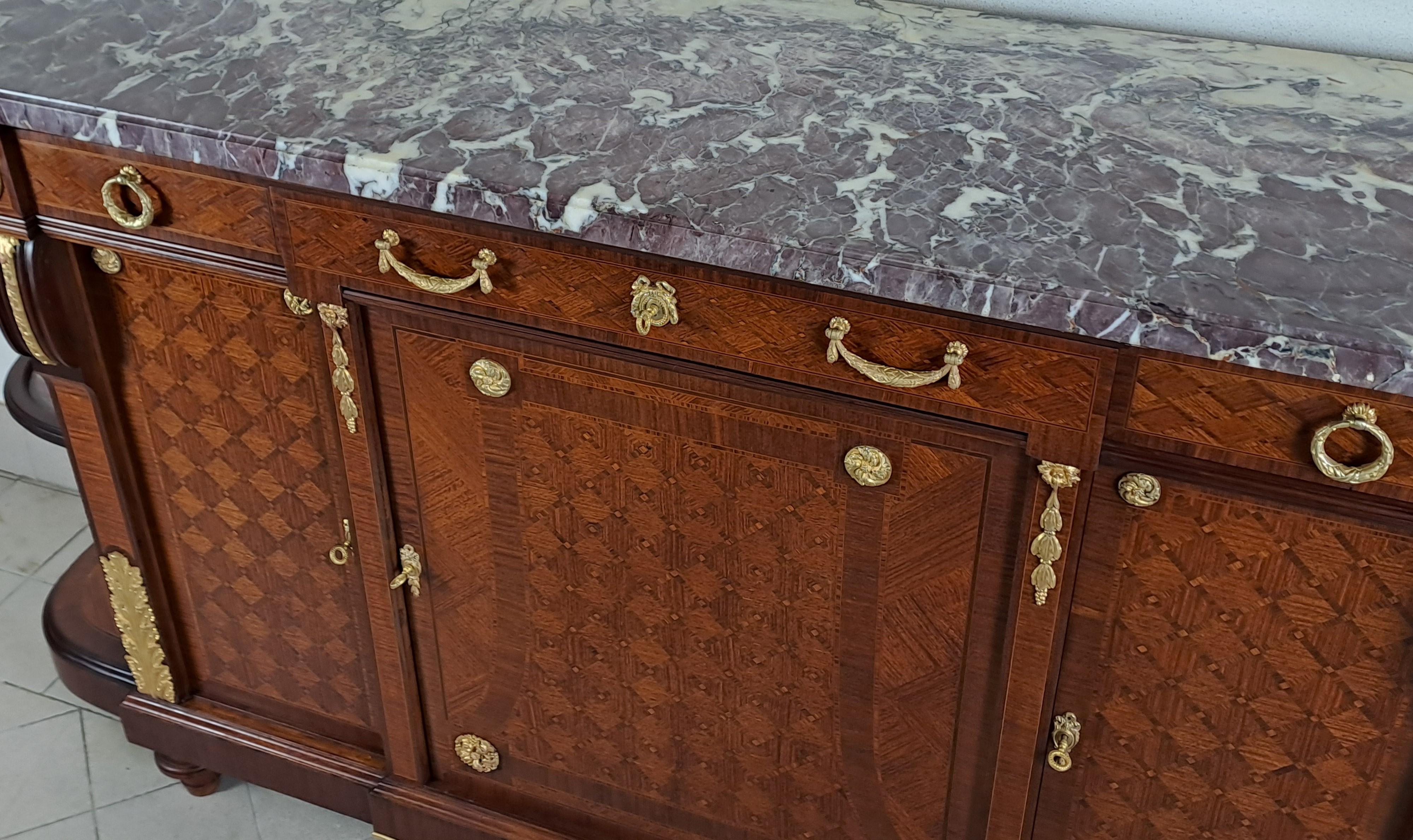 XX secolo Credenza Luigi XVI - Intarsio e bronzo dorato con timbro Vincent Epeaux a PARIGI in vendita