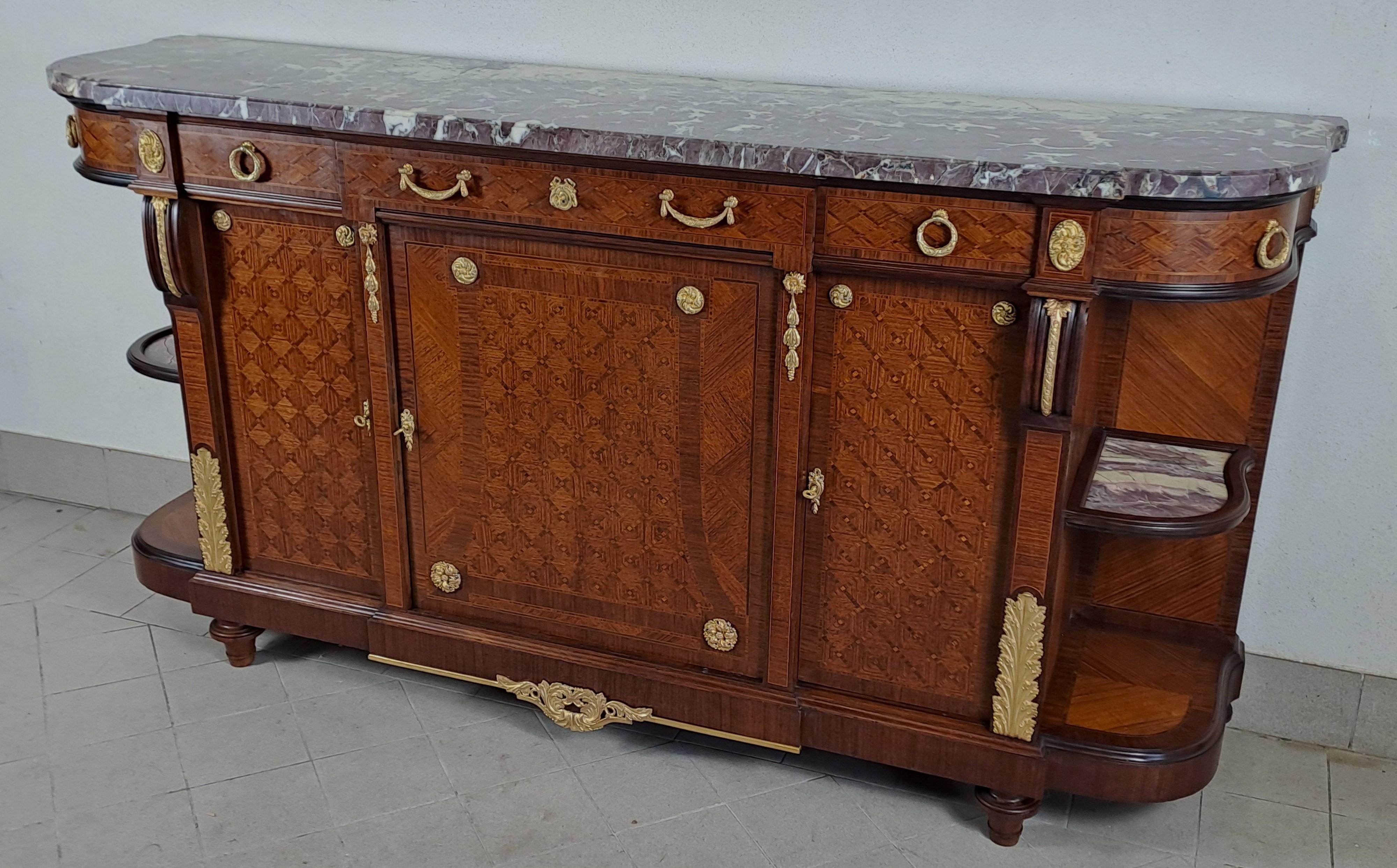 Credenza Luigi XVI - Intarsio e bronzo dorato con timbro Vincent Epeaux a PARIGI in vendita 1