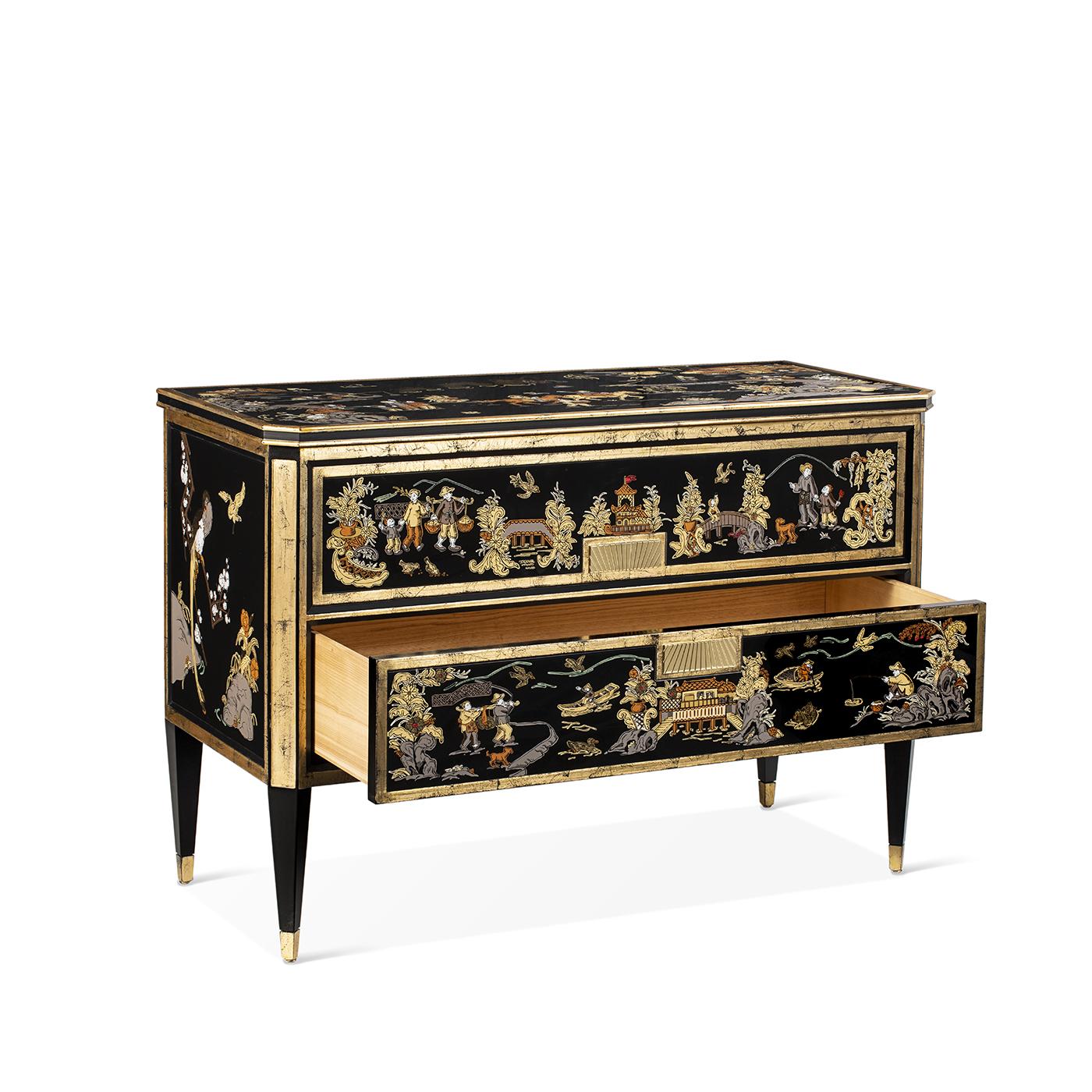Brass Louis XVI Sideboard with Hand-Painted Decorations 8708