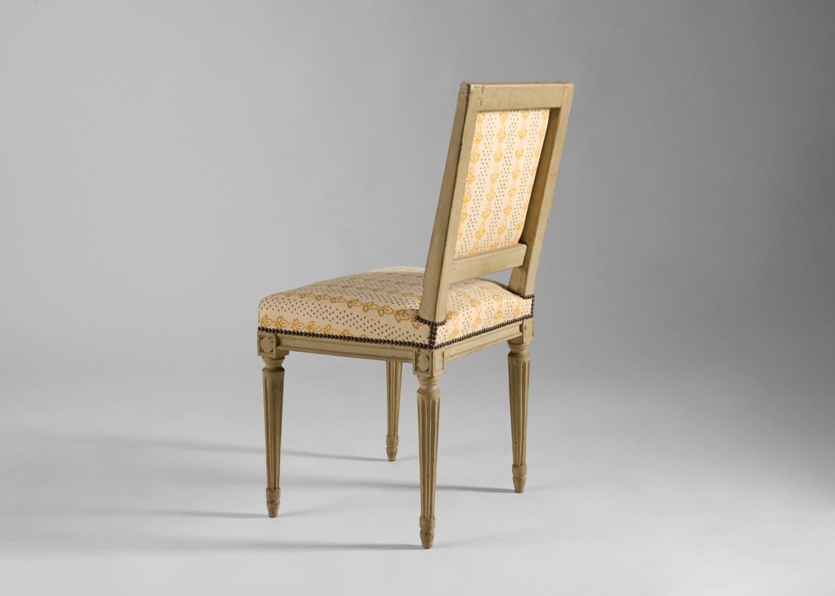 18th Century Louis XVI Square-Backed Painted Side Chair, France, circa 1770-1790