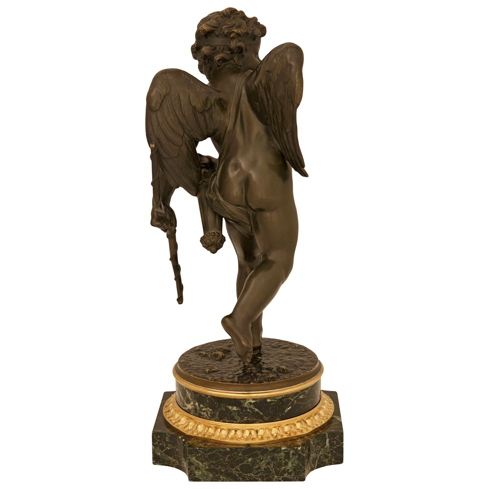 Louis XVI st. patinated Bronze, Ormolu and Vert Antique marble statue For Sale 4