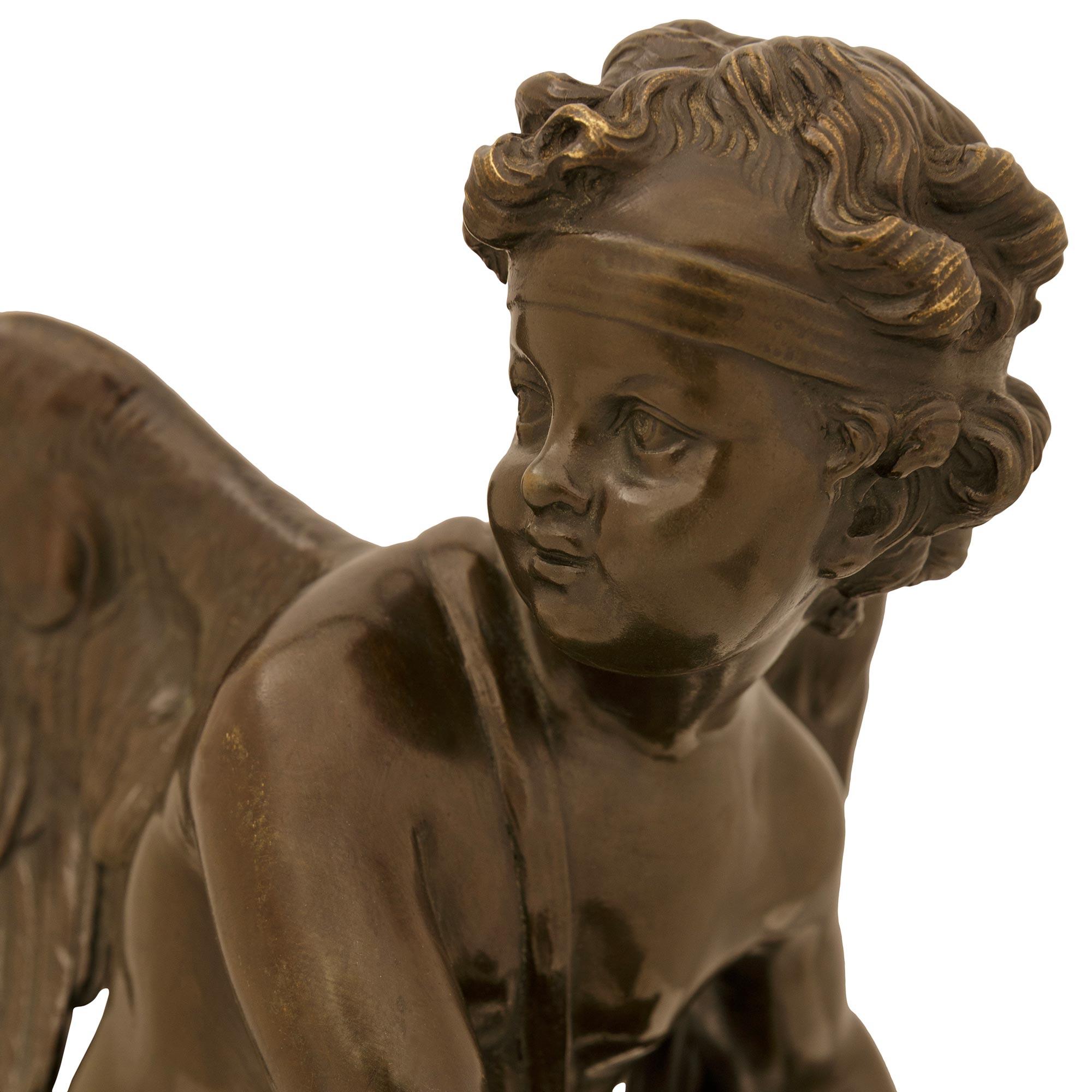 Louis XVI st. patinated Bronze, Ormolu and Vert Antique marble statue In Good Condition For Sale In West Palm Beach, FL