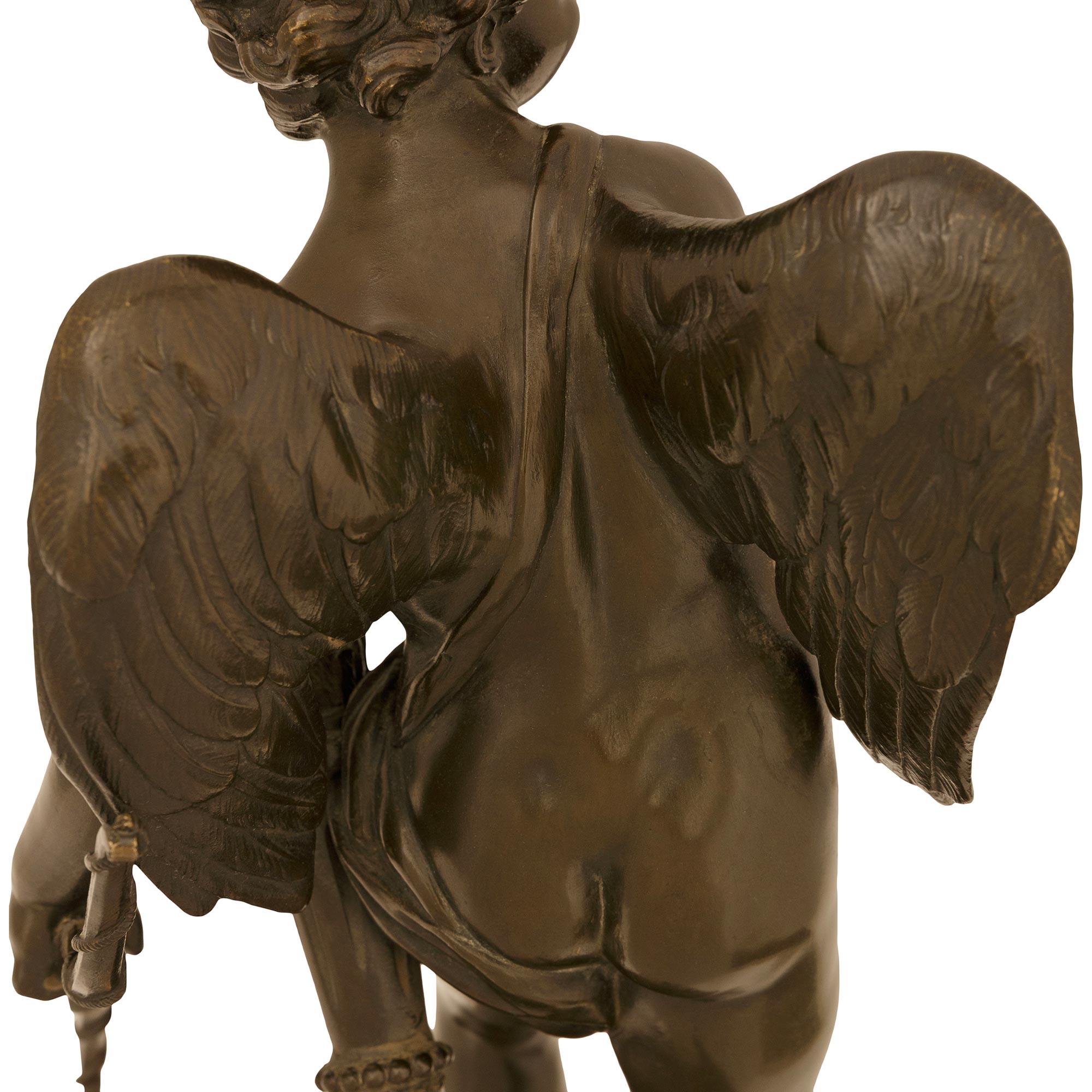 19th Century Louis XVI st. patinated Bronze, Ormolu and Vert Antique marble statue For Sale