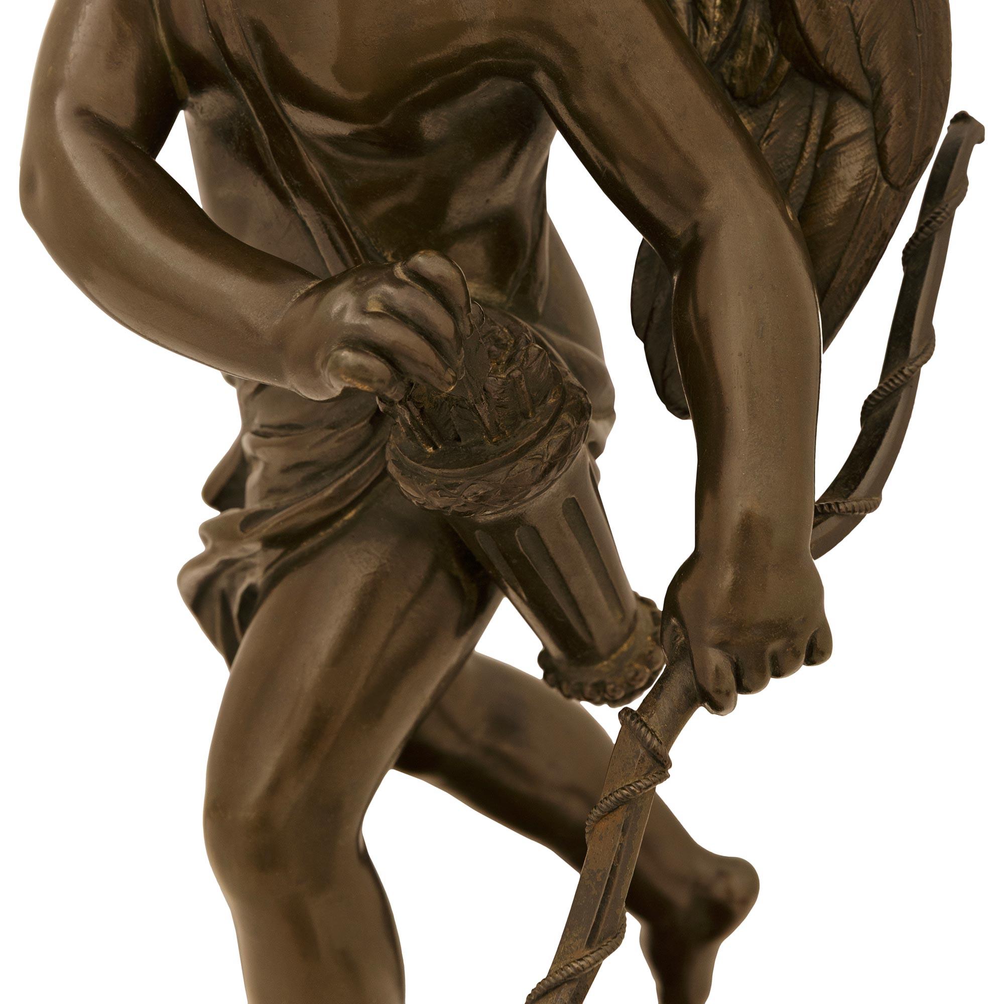 Louis XVI st. patinated Bronze, Ormolu and Vert Antique marble statue For Sale 1