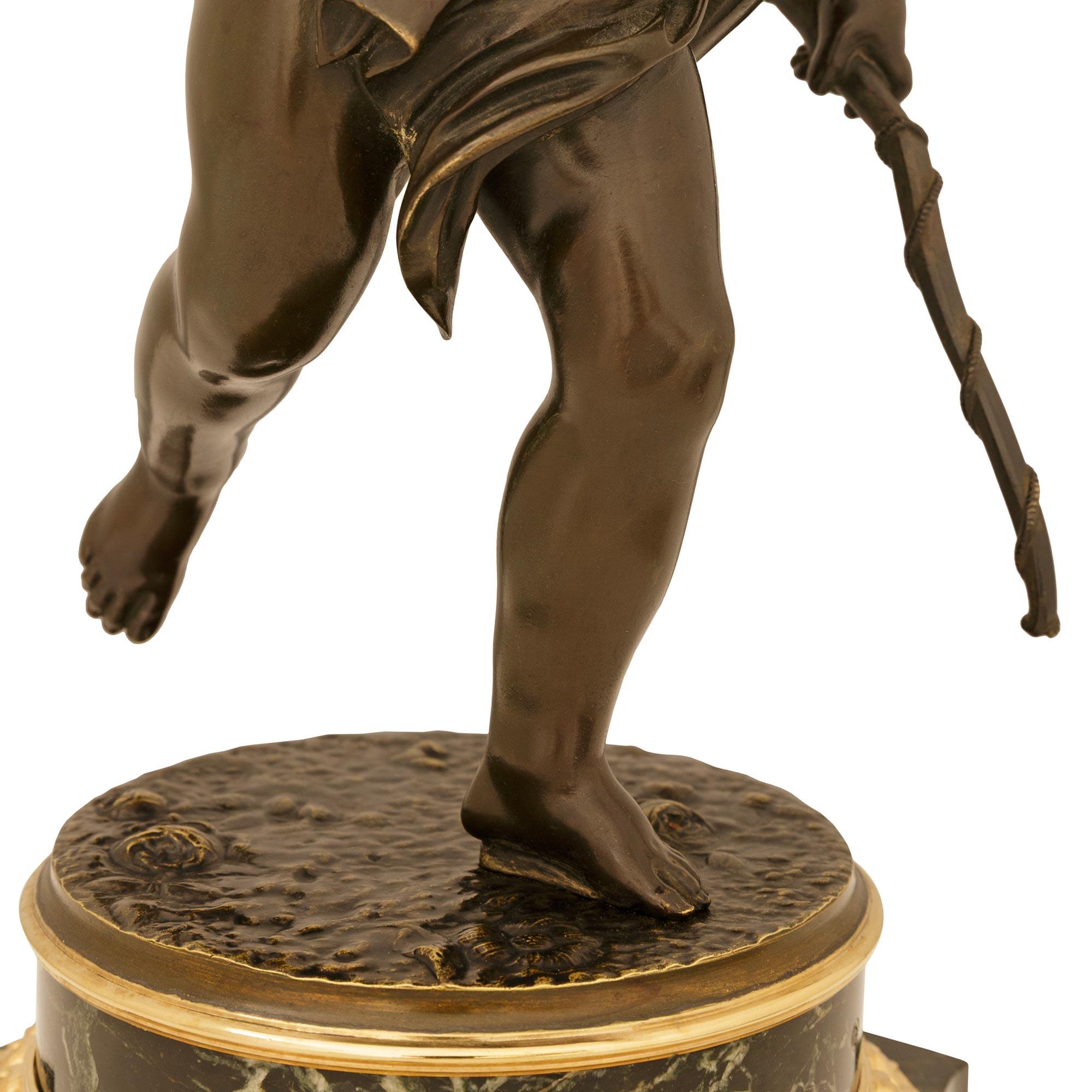 Louis XVI st. patinated Bronze, Ormolu and Vert Antique marble statue For Sale 2