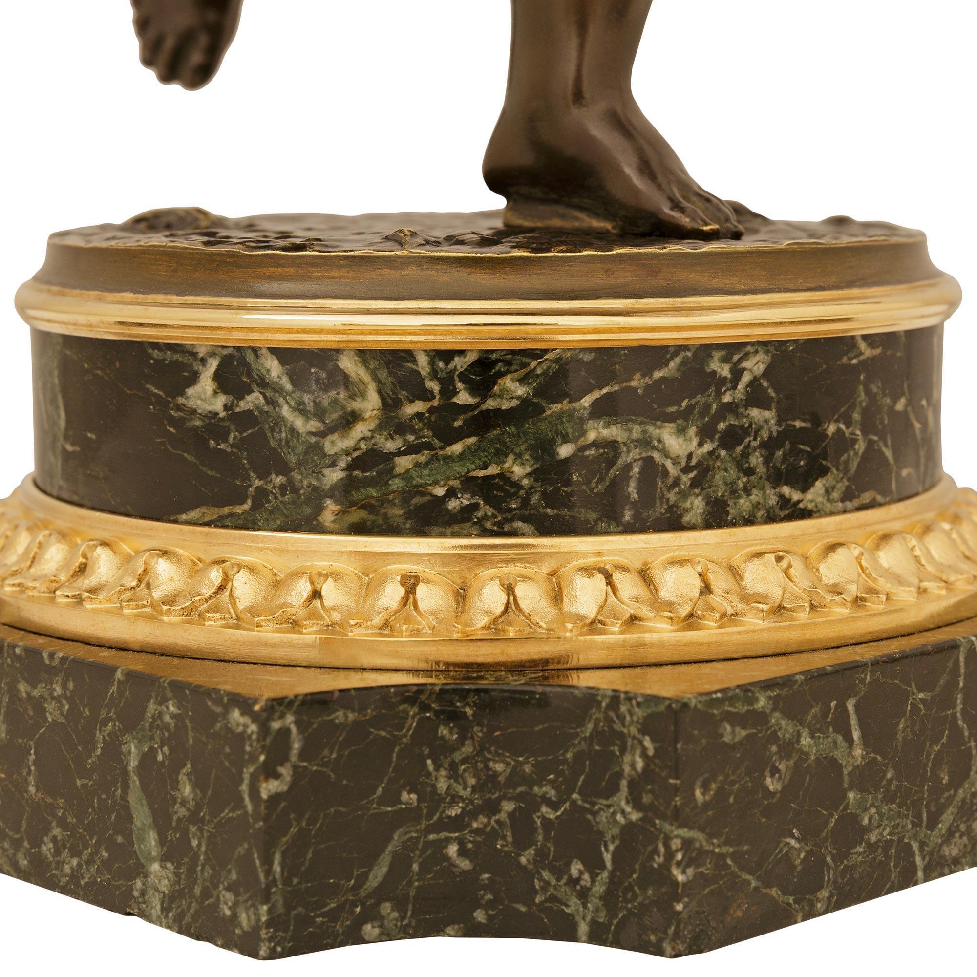 Louis XVI st. patinated Bronze, Ormolu and Vert Antique marble statue For Sale 3