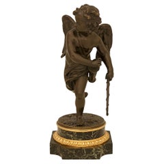 Louis XVI st. patinated Bronze, Ormolu and Vert Antique marble statue