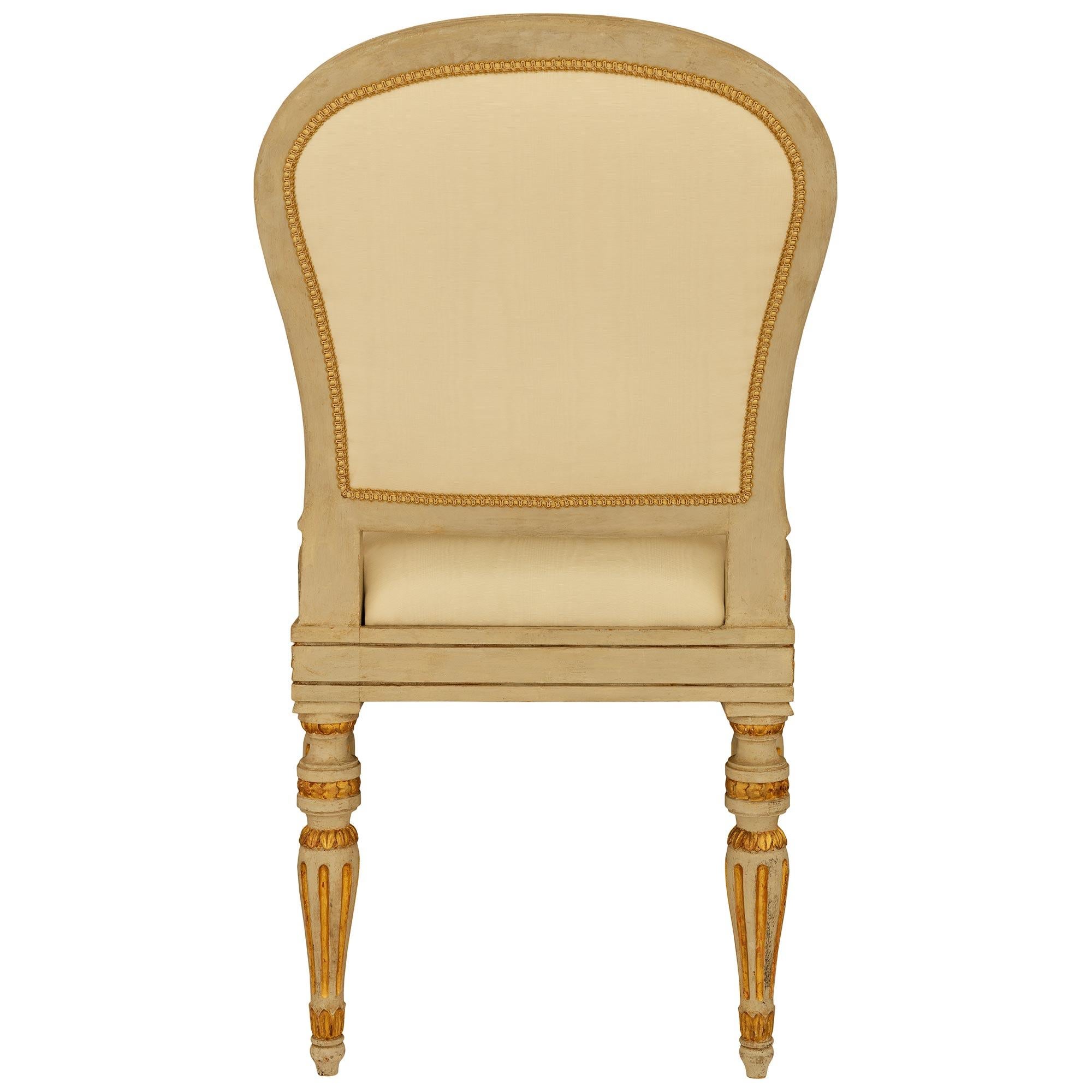 Louis XVI st. patinated Wood and Giltwood ‘A Chassis’ dining chairs For Sale 4