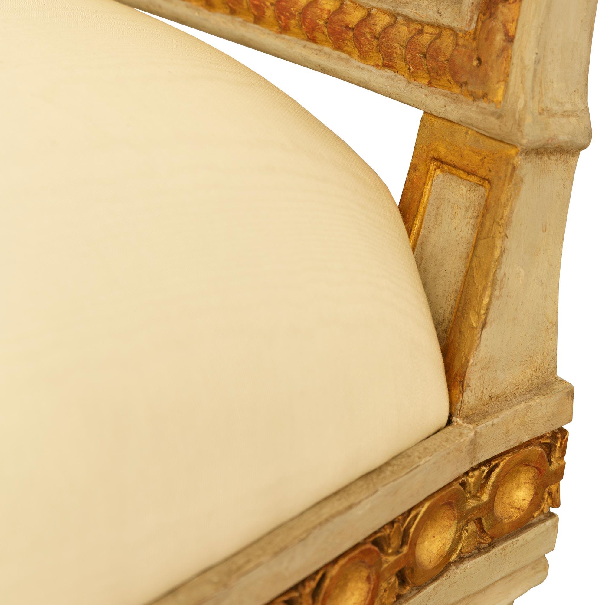 19th Century Louis XVI st. patinated Wood and Giltwood ‘A Chassis’ dining chairs For Sale