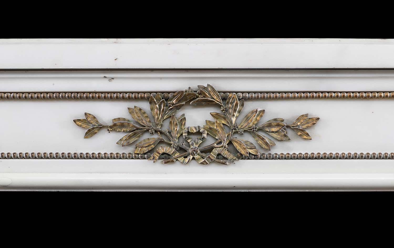 Appliqué Louis XVI Statuary Marble Chimneypiece with Ormolu  For Sale