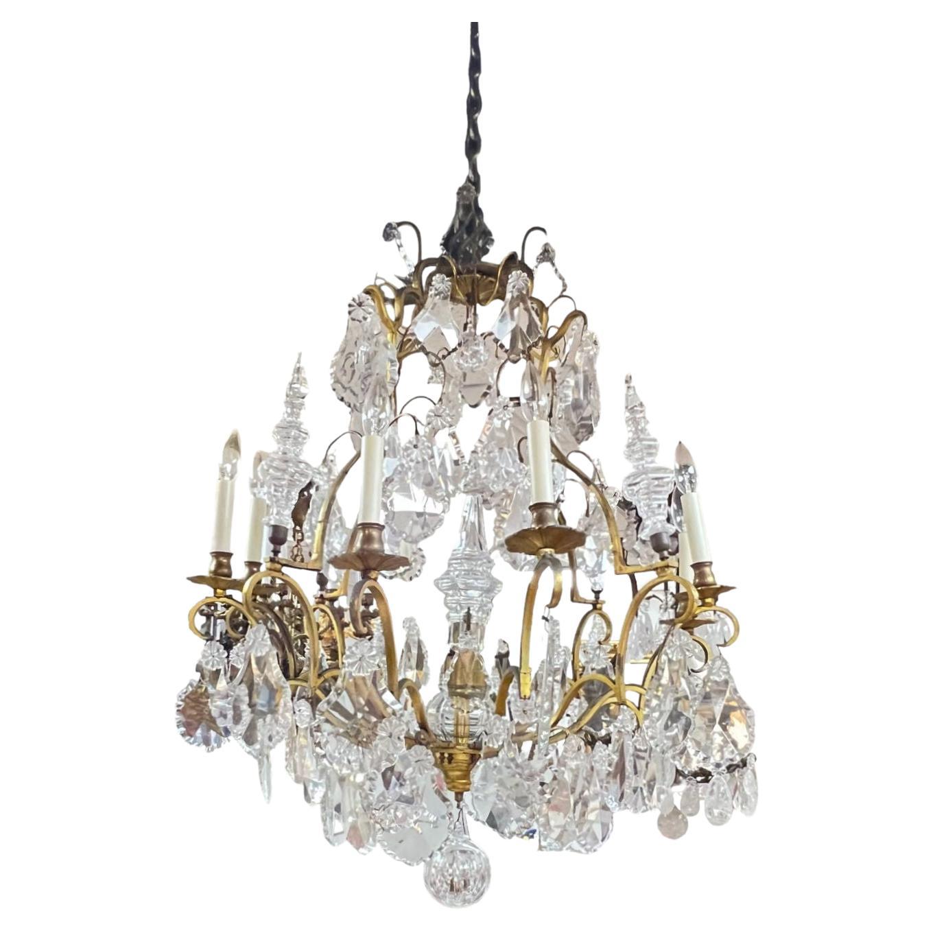 Louis XVI Style 12-Light Gilt Bronze and Crystal Chandelier For Sale