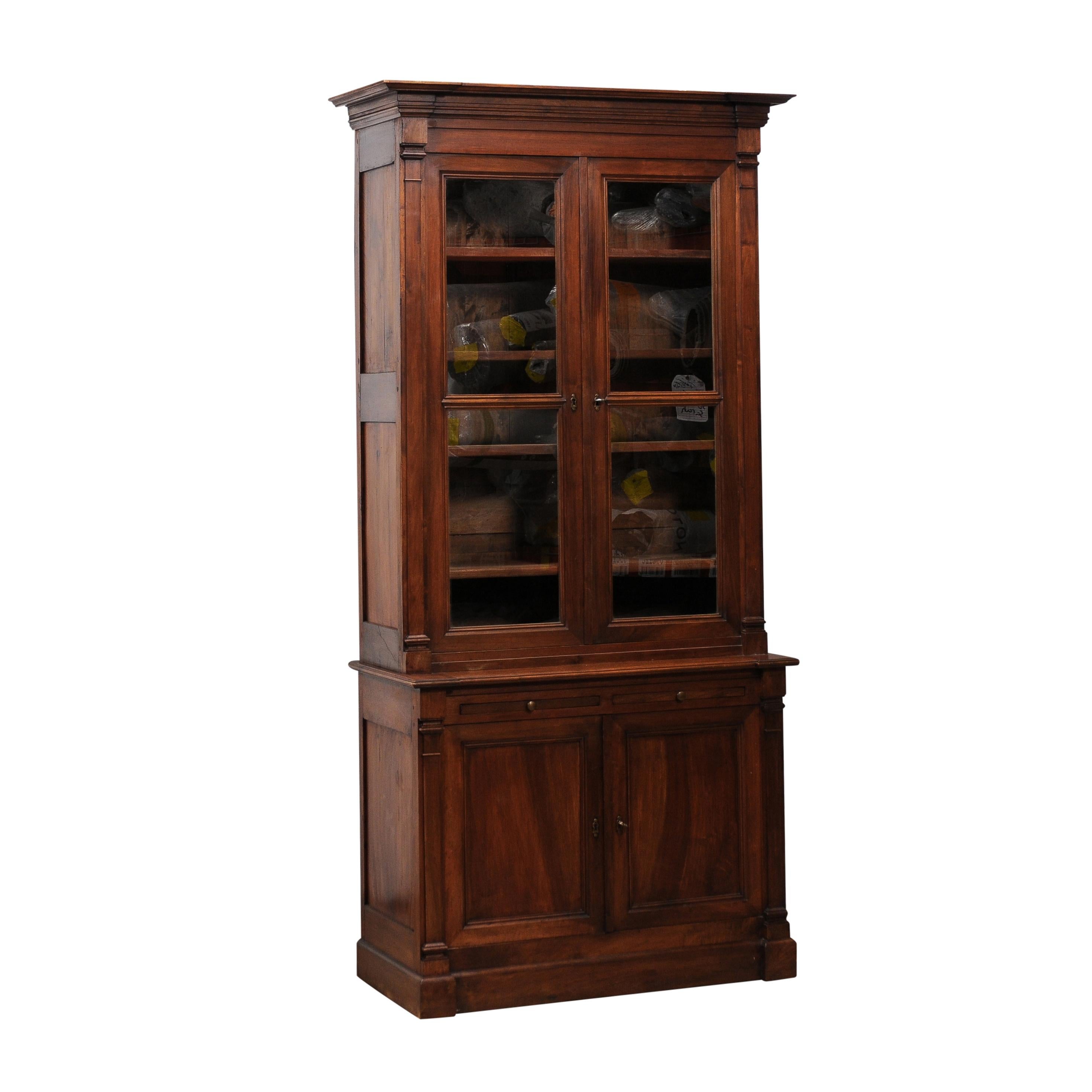 Louis XVI Style 1890s French Bookcase with Glass Doors and Pull Out Drawers For Sale 7