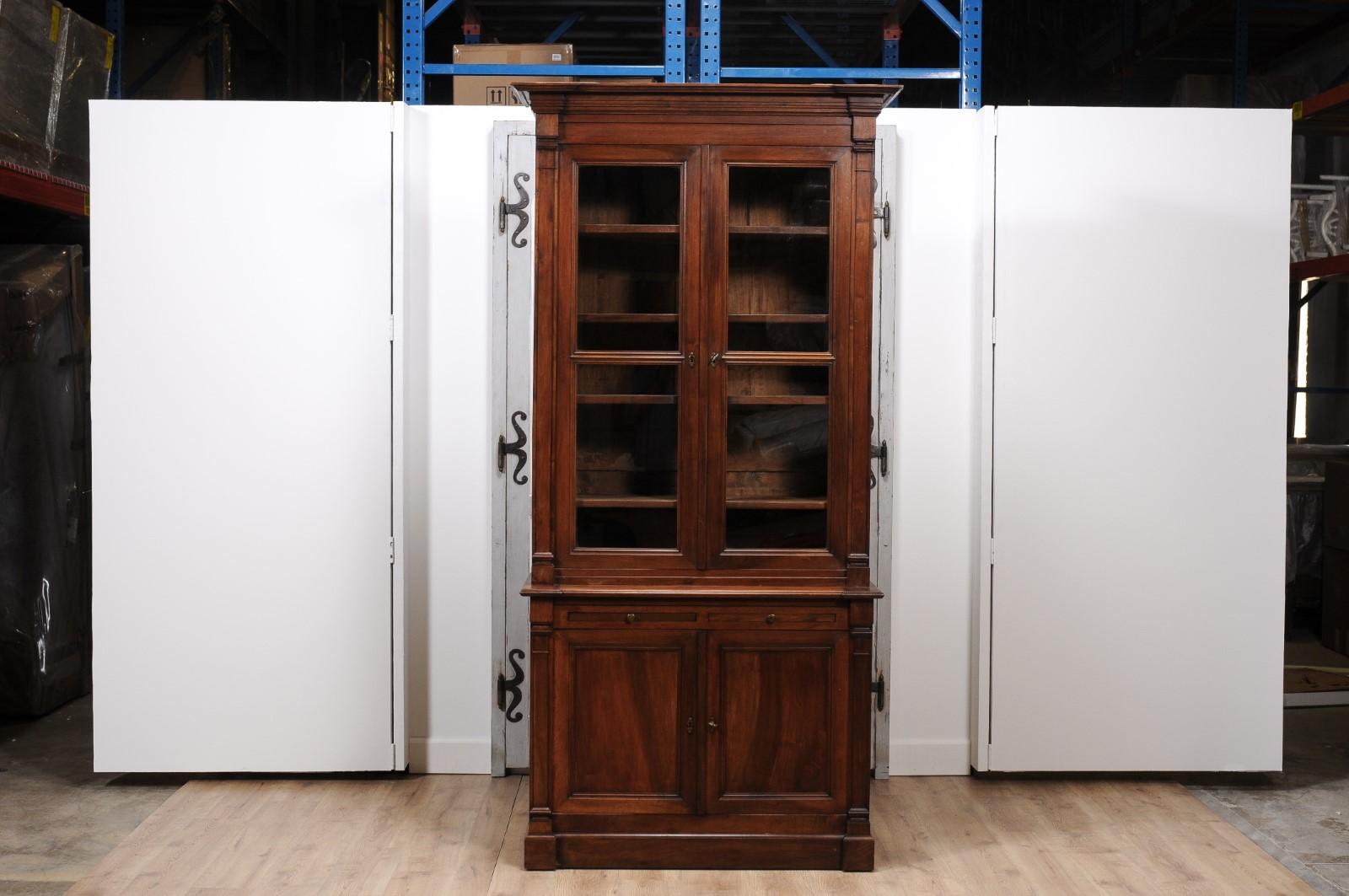 Louis XVI Style 1890s French Bookcase with Glass Doors and Pull Out Drawers For Sale 2