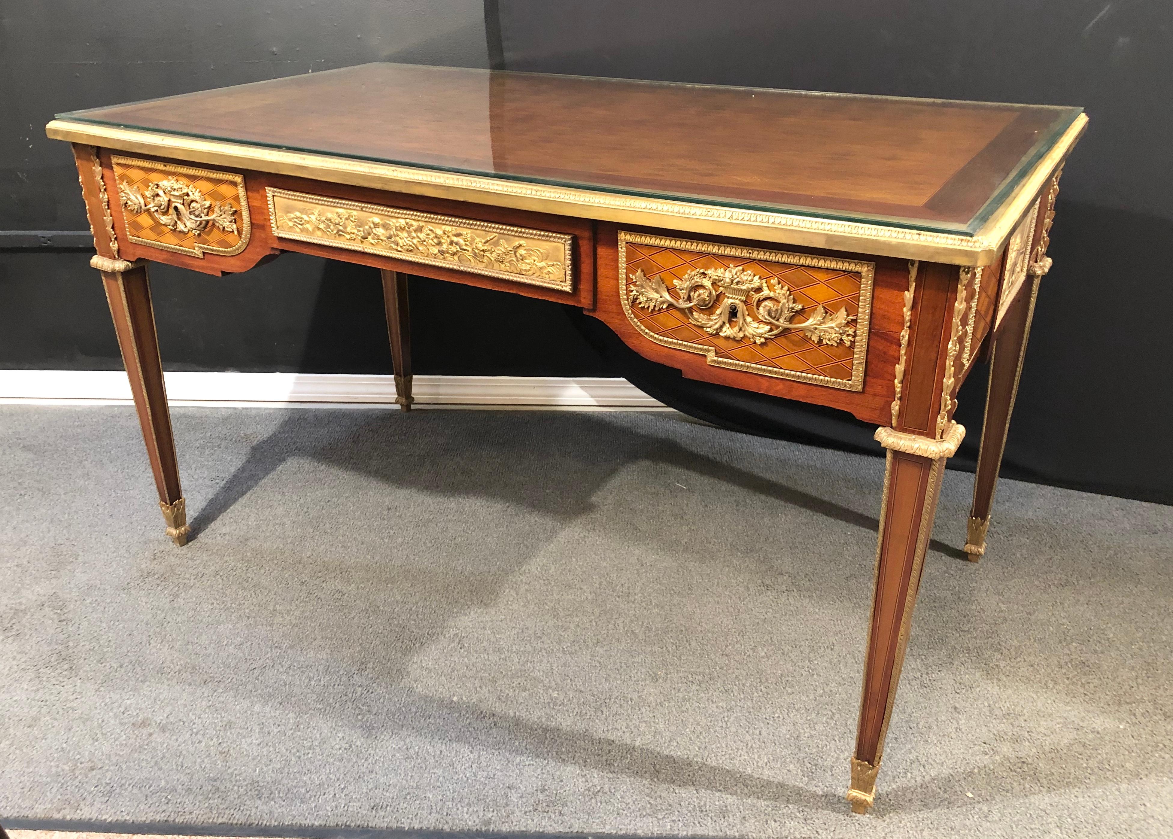 Louis XVI Style 19th-20th Century Bronze Mounted Desk Manner Linke In Good Condition For Sale In Stamford, CT