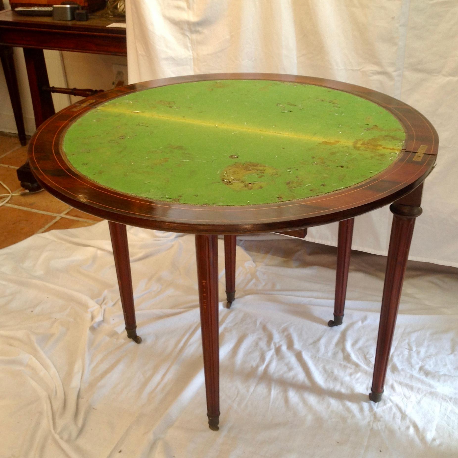 Louis XVI Style 19th Century Marquetry Demilune Flip Top Game Table 5