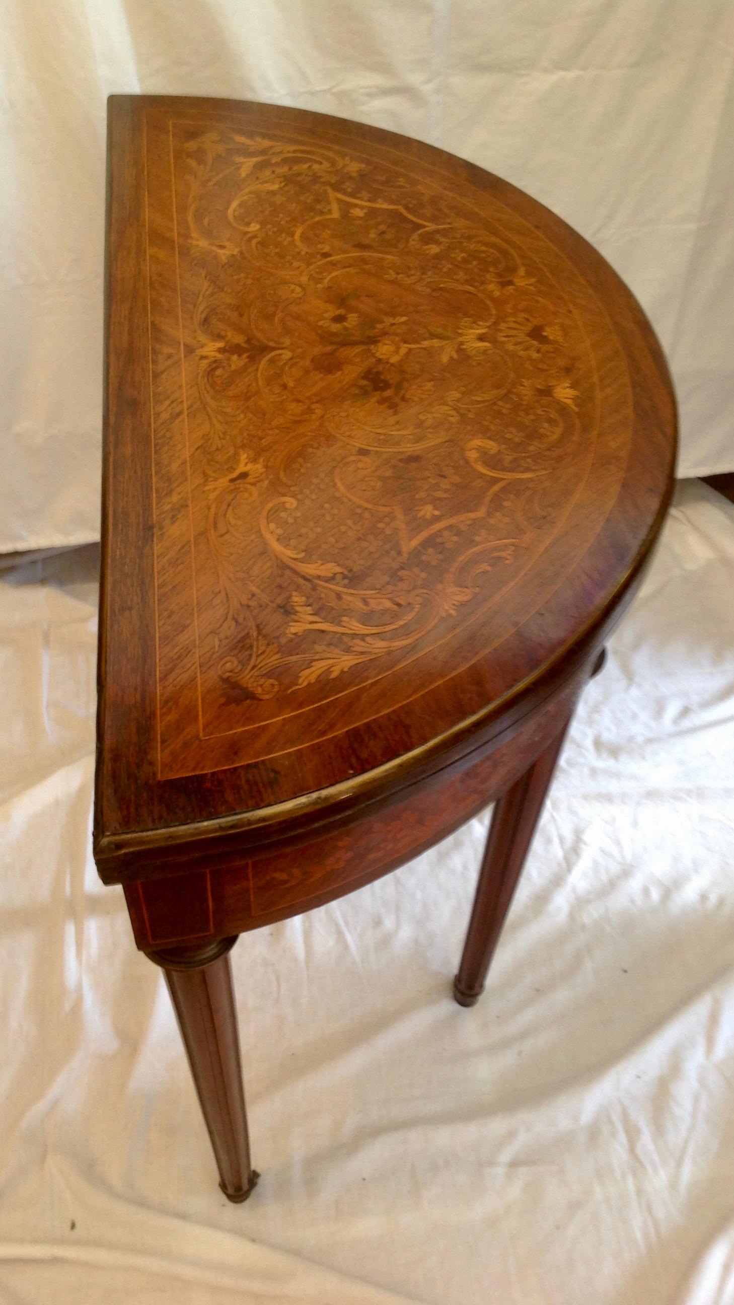 Louis XVI Style 19th Century Marquetry Demilune Flip Top Game Table 10