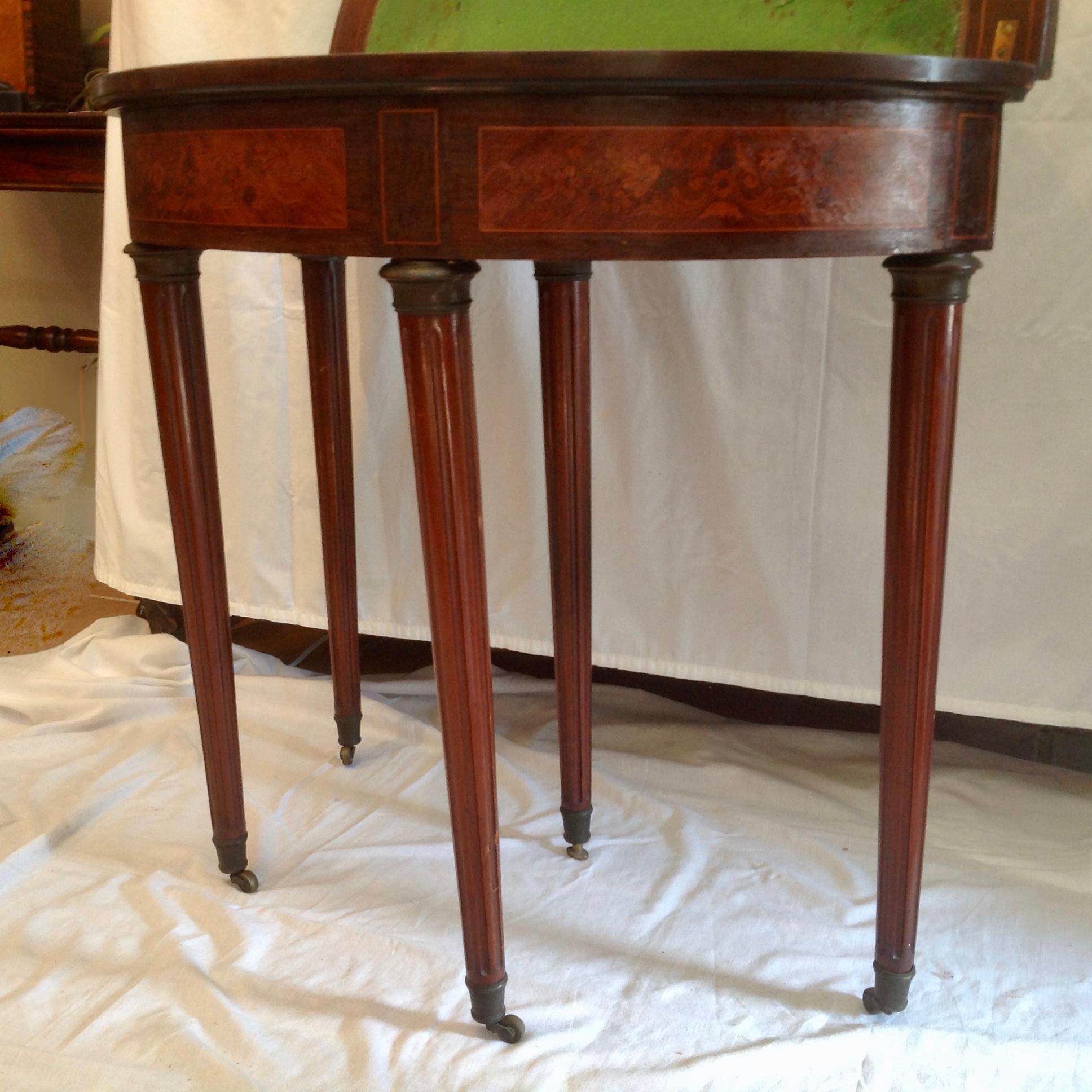 French Louis XVI Style 19th Century Marquetry Demilune Flip Top Game Table