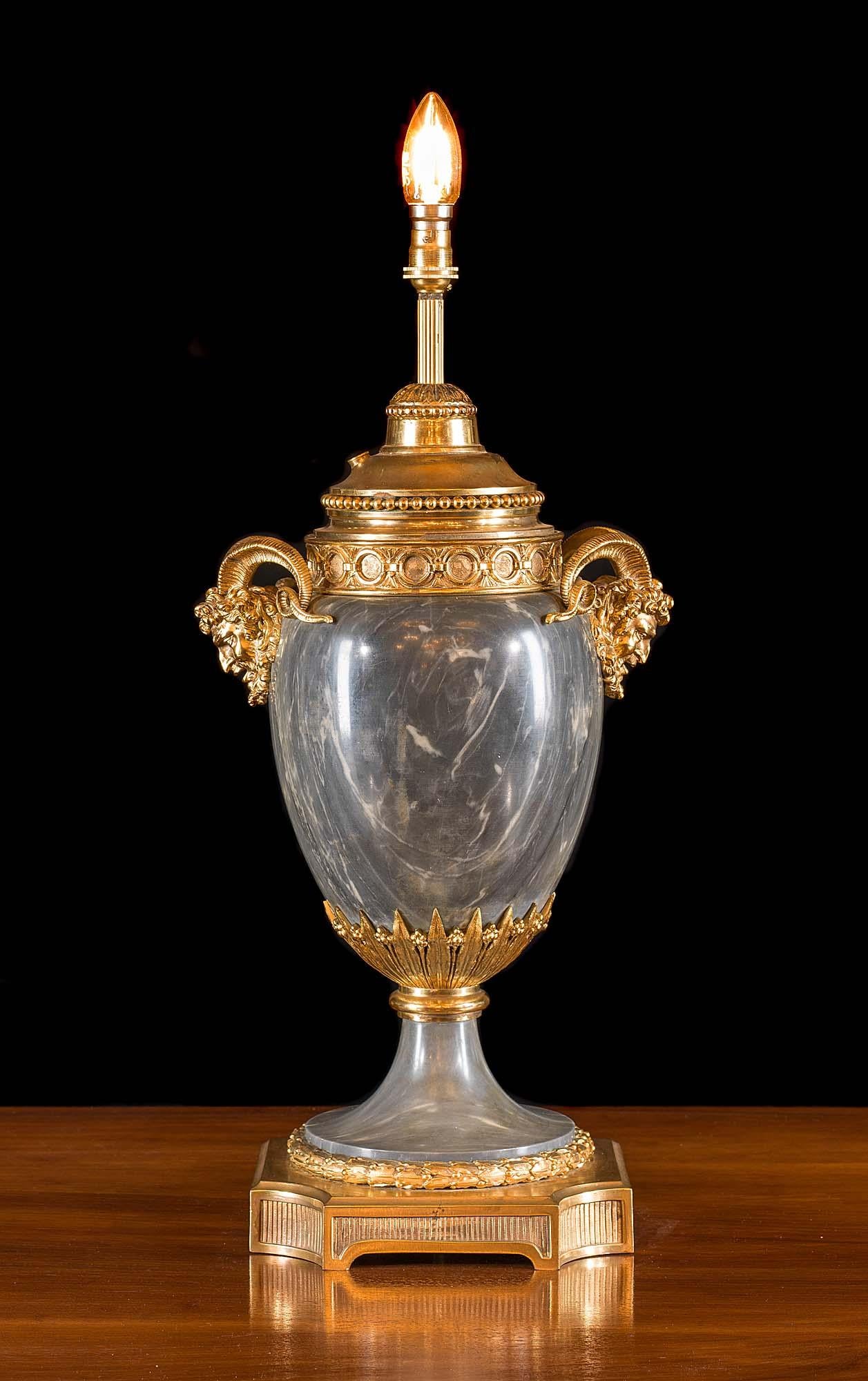 Ormolu Louis XVI Style 19th Century Antique Marble Table Lamp