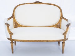 Louis XVI Style 19th Century Hand-Carved Giltwood Settee