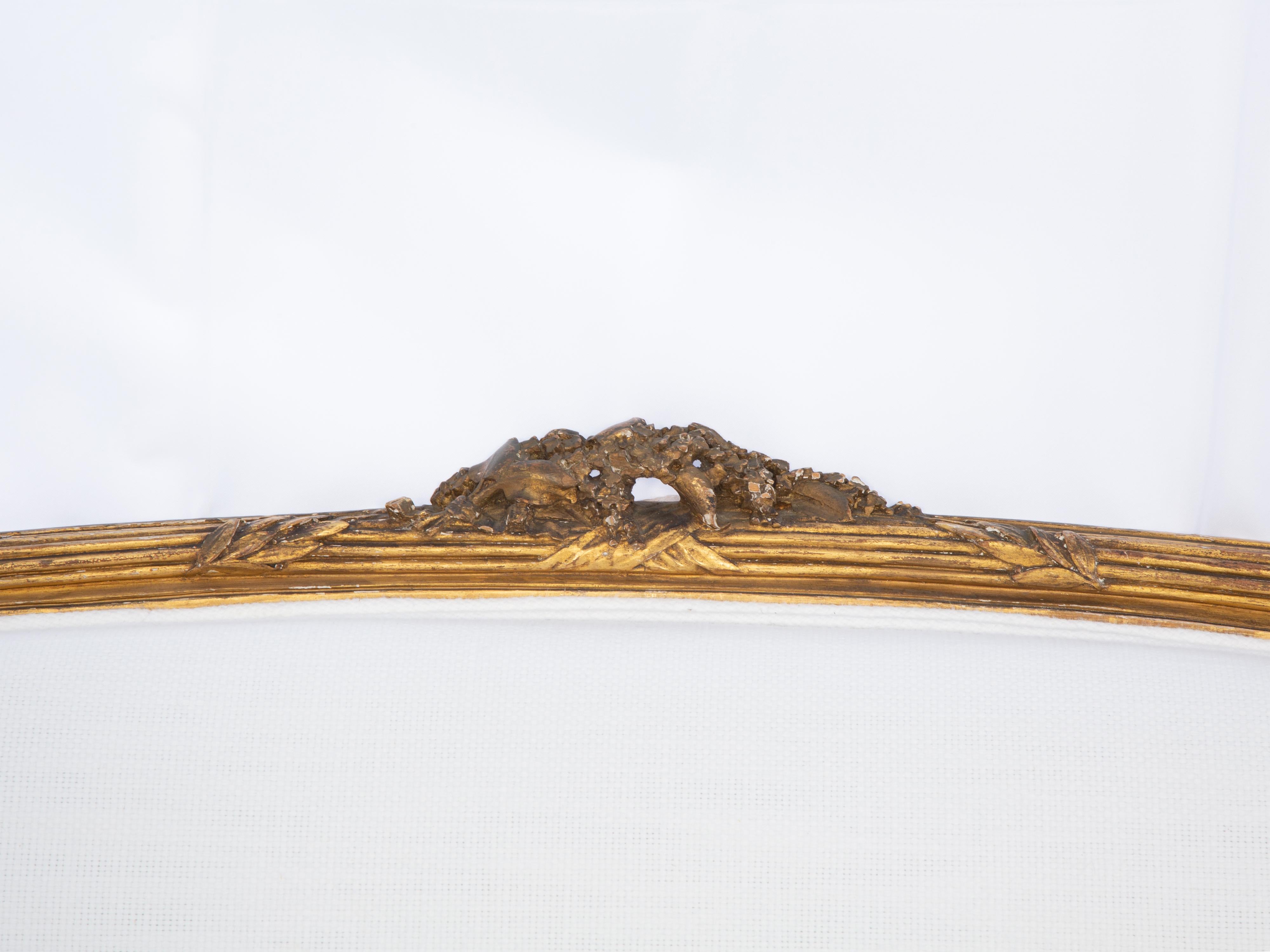 Upholstery Louis XVI Style 19th Century Hand-Carved Giltwood Settee