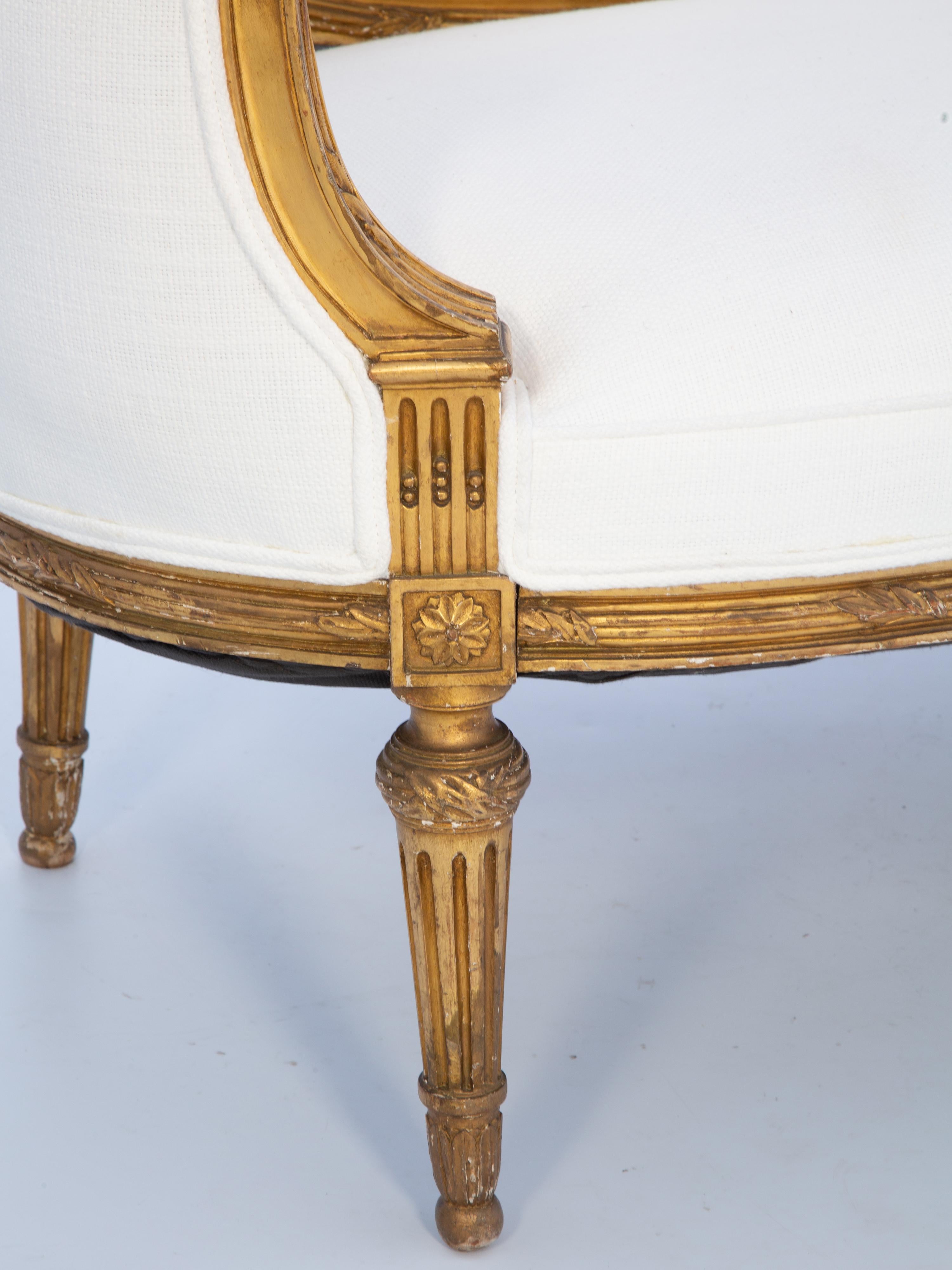 Louis XVI Style 19th Century Hand-Carved Giltwood Settee 2