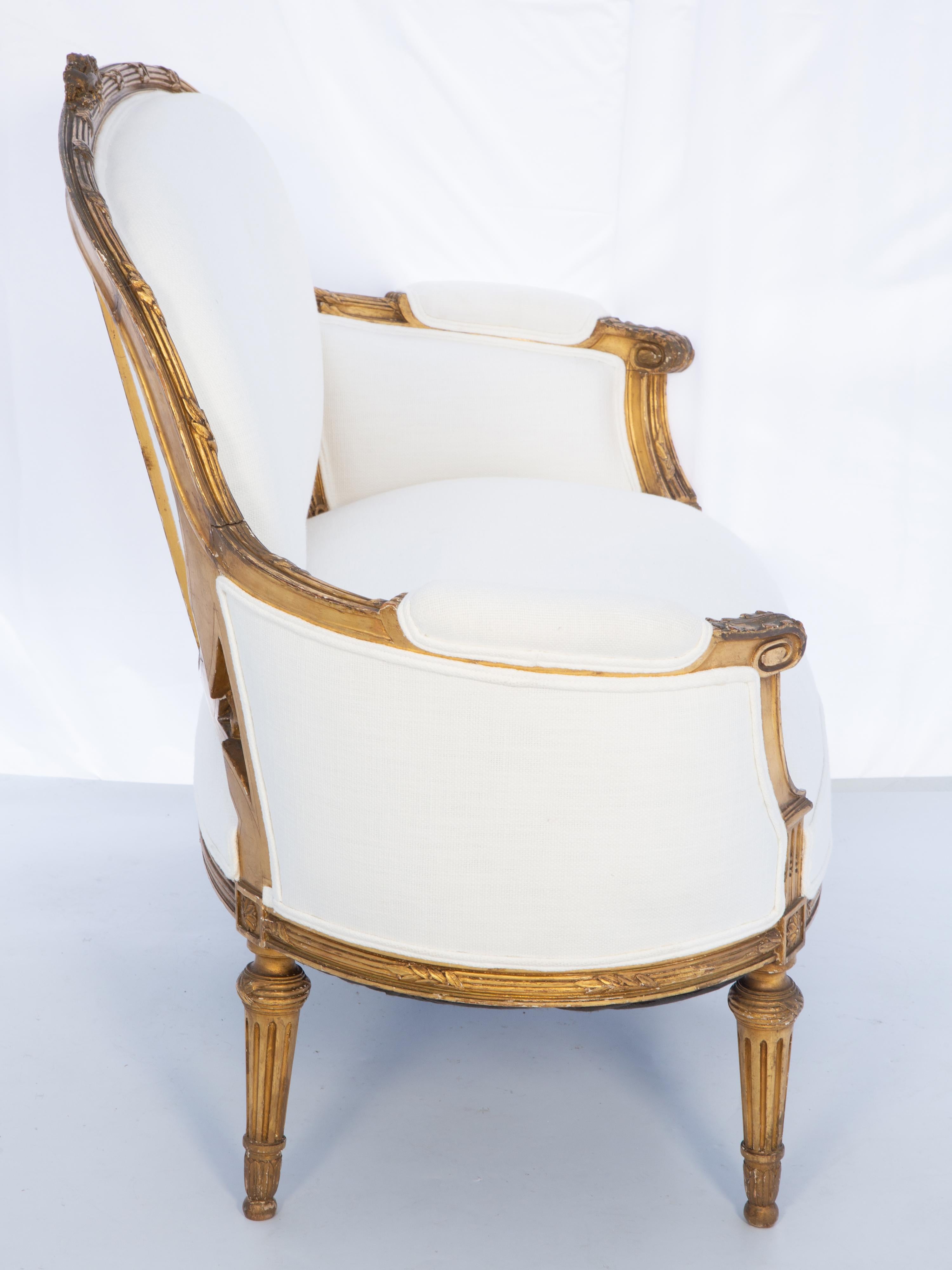 Louis XVI Style 19th Century Hand-Carved Giltwood Settee 3