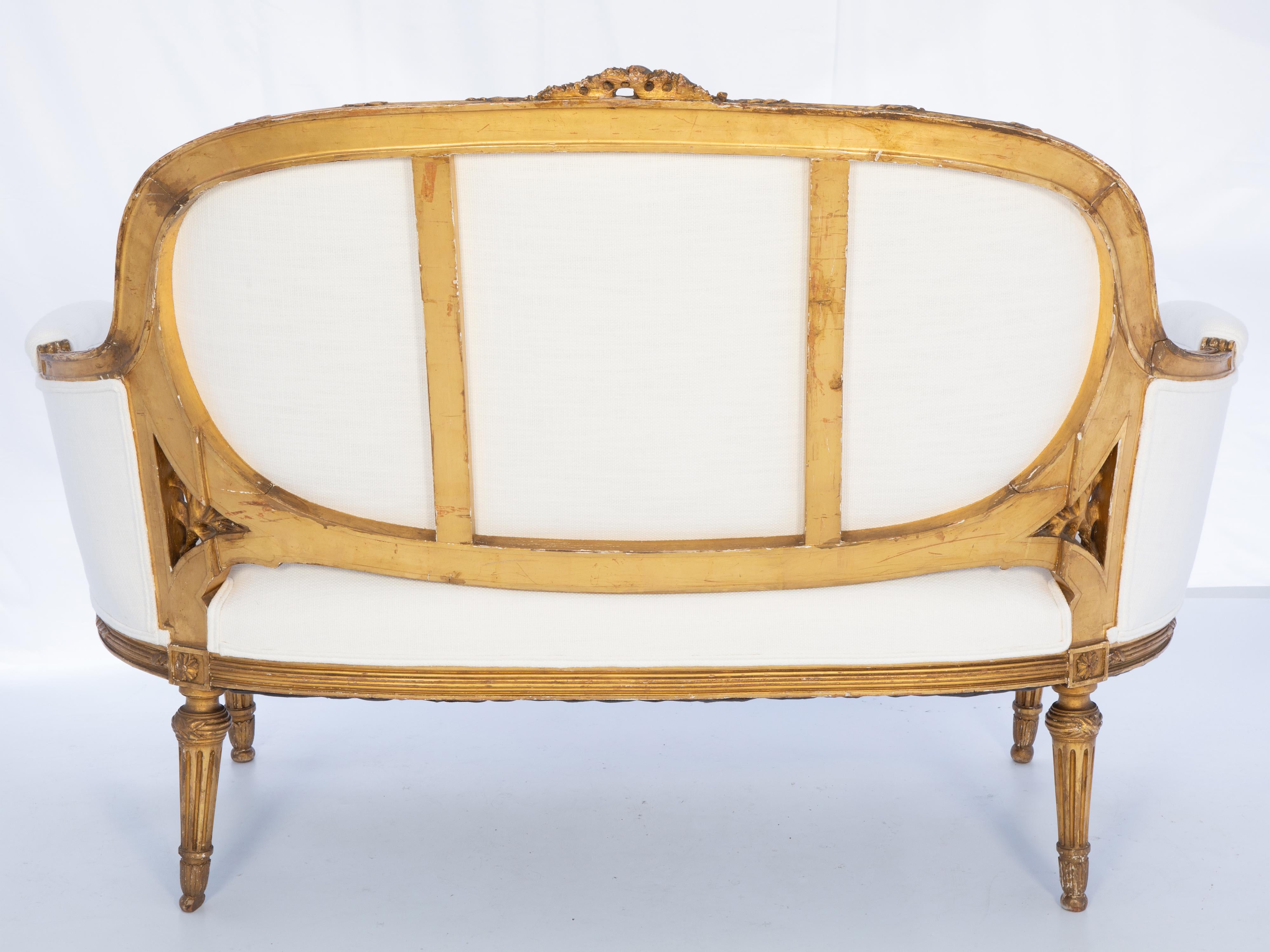 Louis XVI Style 19th Century Hand-Carved Giltwood Settee 4