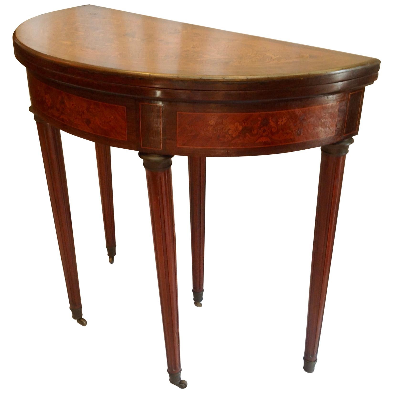 Louis XVI Style 19th Century Marquetry Demilune Flip Top Game Table