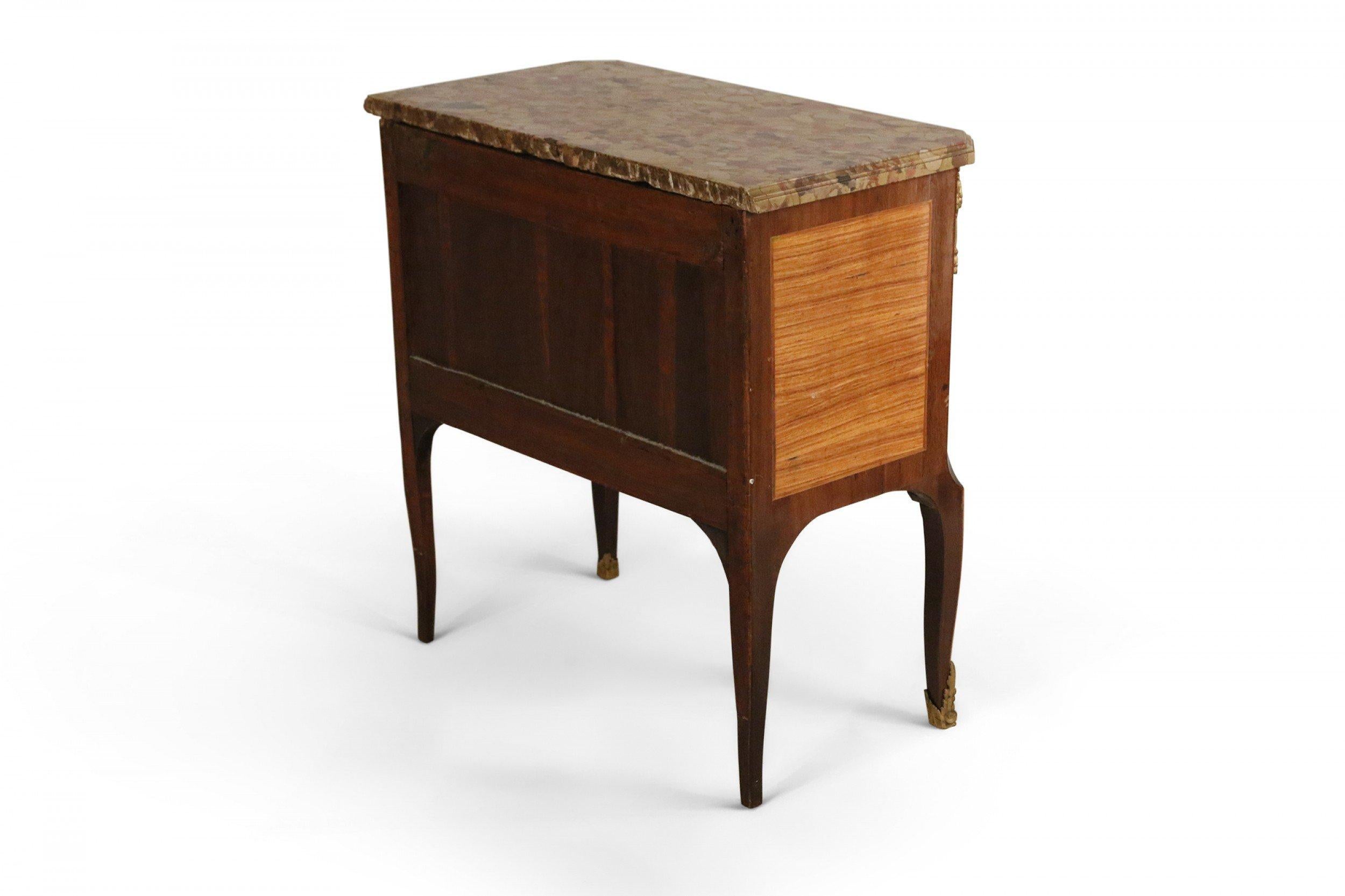Louis XVI Style 19th Century Parquetry, Bronze, and Beige Marble Commode For Sale 2