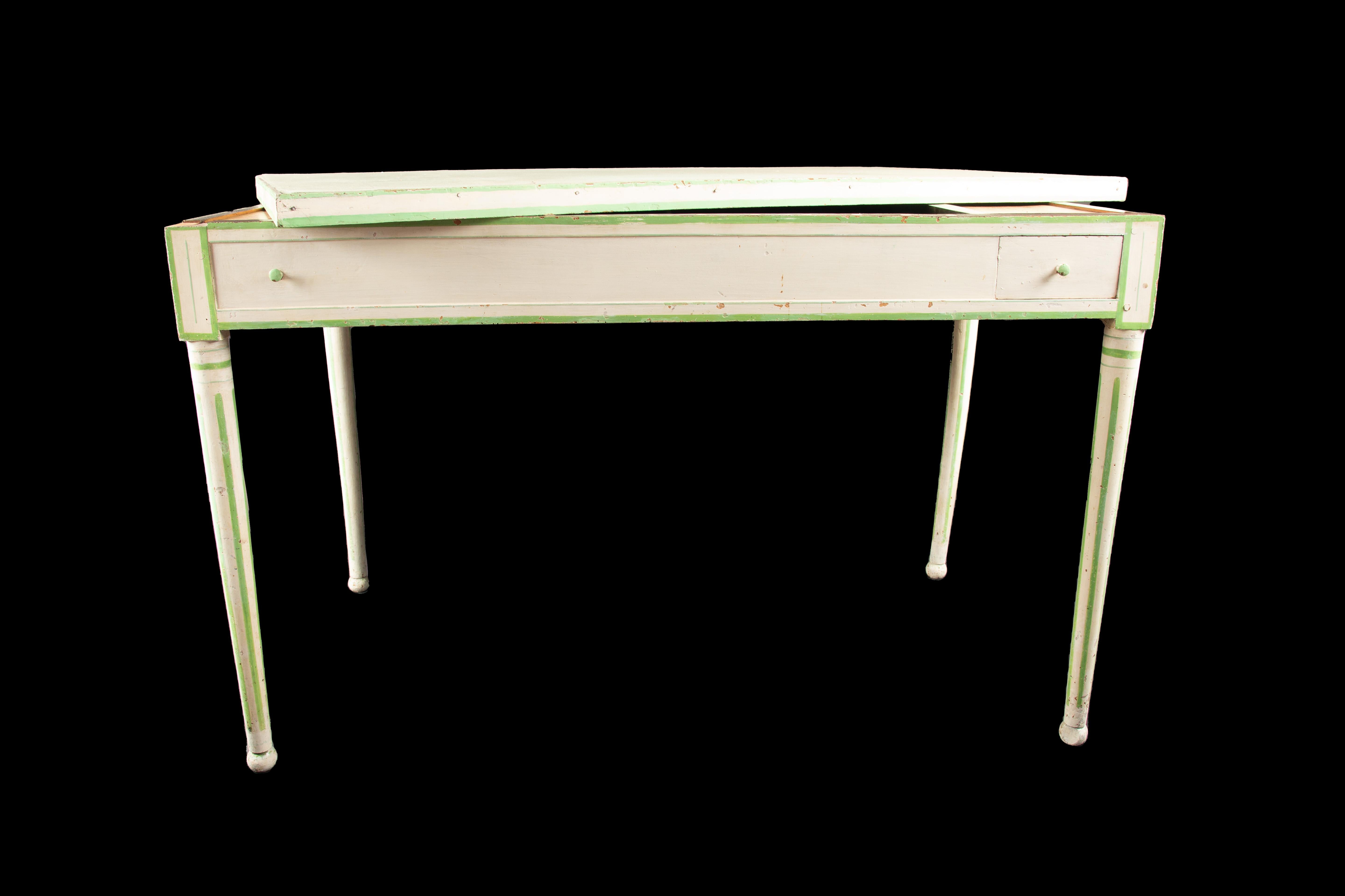 Louis XVI Style 19th Century Tric-Trac Table Painted White and Green 2