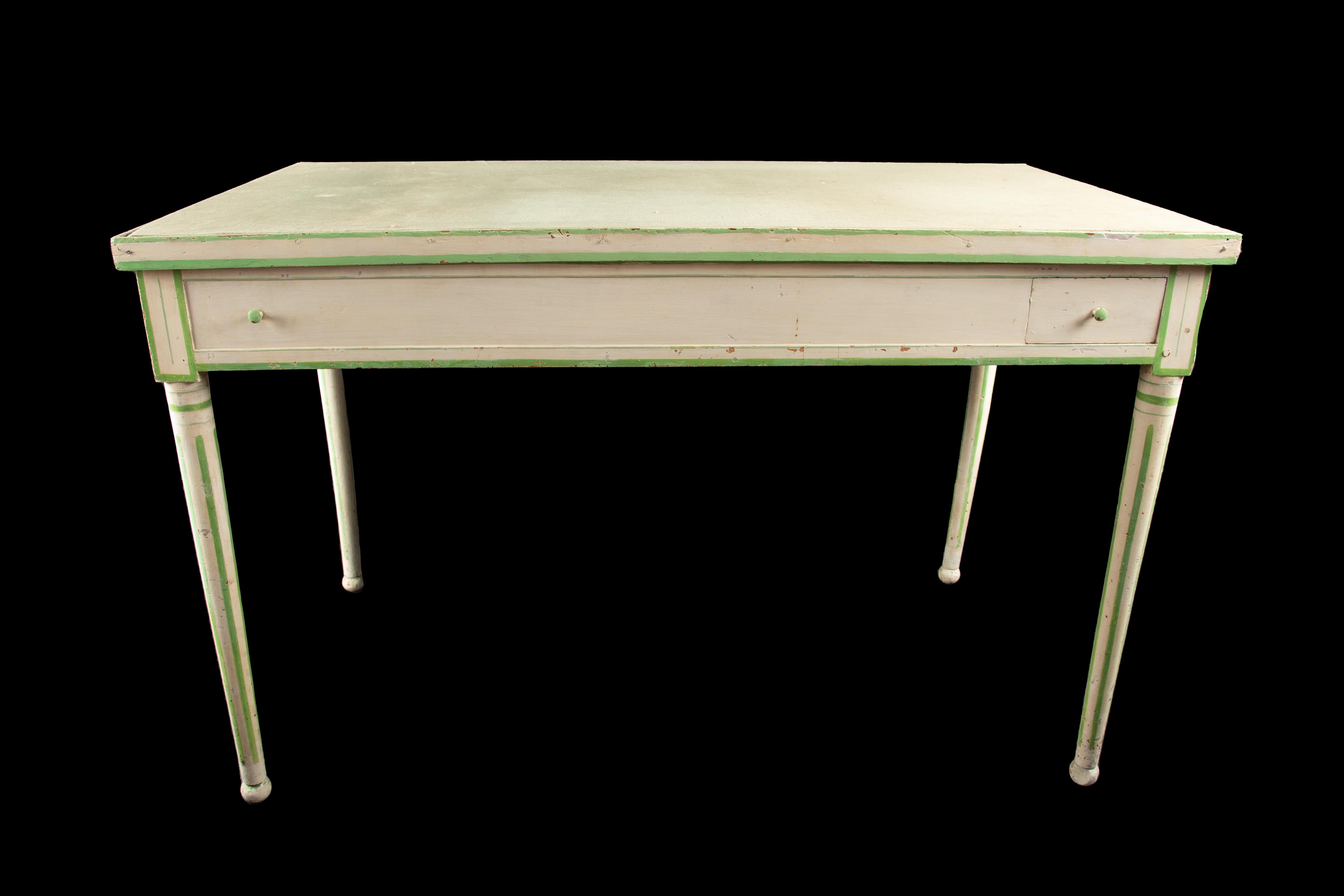 Louis XVI Style 19th Century Tric-Trac Table Painted White and Green 3