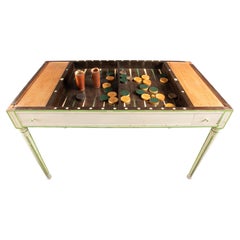 Antique Louis XVI Style 19th Century Tric-Trac Table Painted White and Green